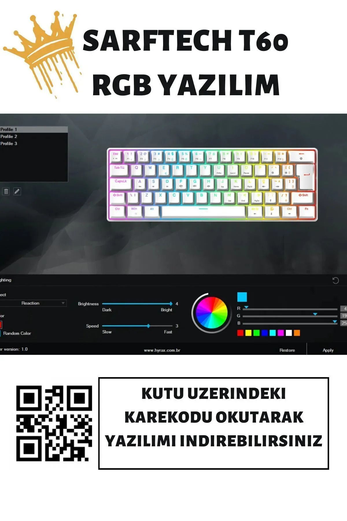 Sarftech T60 Rgb Siyah App Uygulamalı Kırmızı Red Switch Rgb Klavye Kablolu Gaming Oyuncu Klavyesi-2