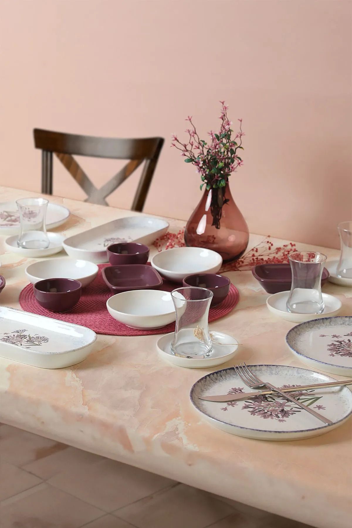 Keramika-Dusty Rose Breakfast Set for 6 People - 29 Pieces 2