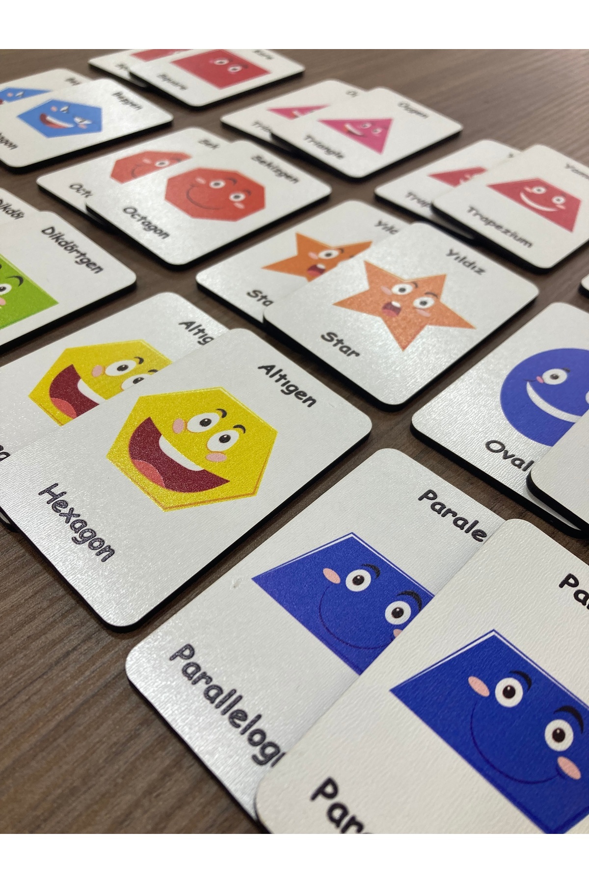 Leelii Tasarım Sevimli Şekiller Ahşap Hafıza Eşleme Kartları 12 Şekil 24 Kart Türkçe - İngilizce Hafıza Oyunu fotoğrafı 6 (önizleme)