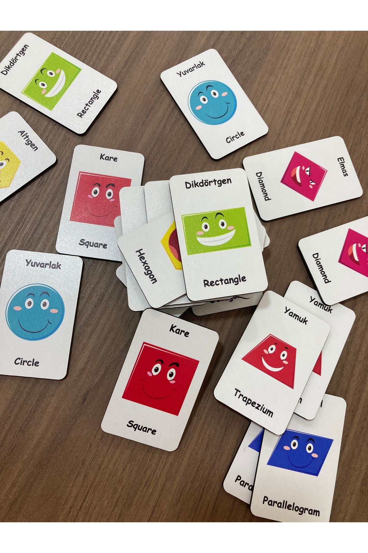 Leelii Tasarım Sevimli Şekiller Ahşap Hafıza Eşleme Kartları 12 Şekil 24 Kart Türkçe - İngilizce Hafıza Oyunu fotoğrafı 4 (önizleme)