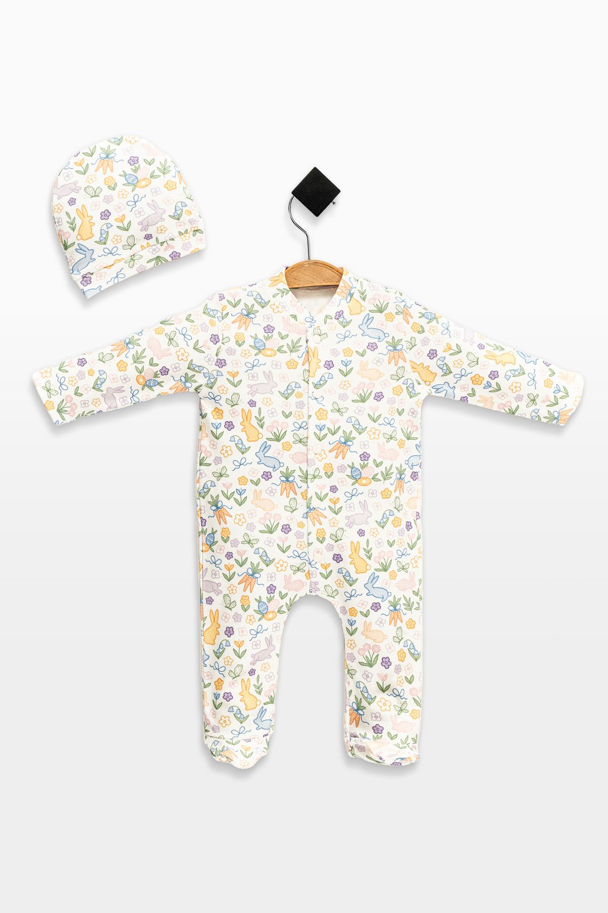 babynup-Organic Hat Bunny Printed Sleeping Bag for Baby Boys and Girls 0-3 Months - 100% Cotton 2-Piece Set 1