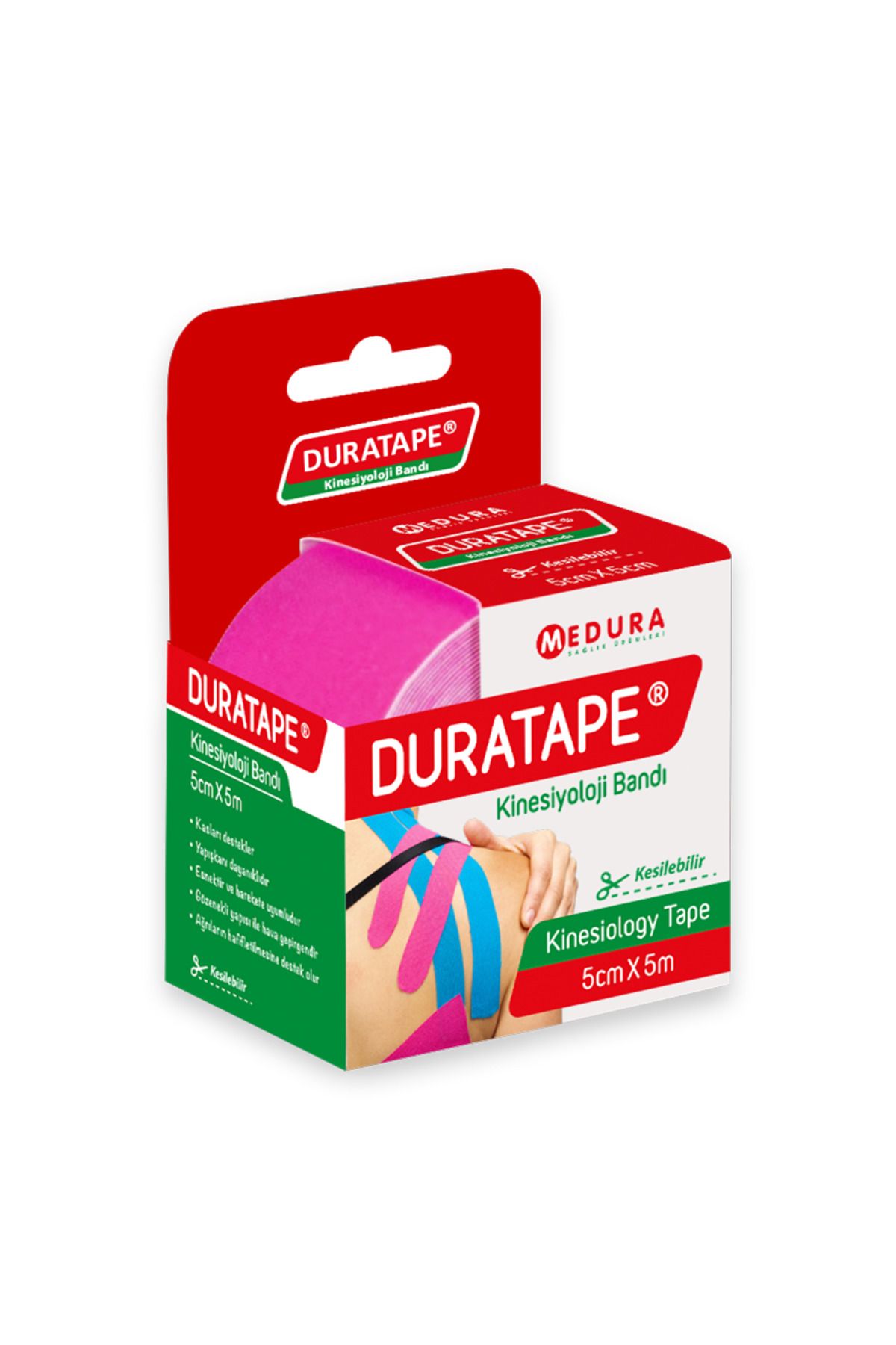 Duratape Kinesiyoloji Bandı & Kinezyo Sporcu Ağrı Bandı Pembe - 5cm X 5mt