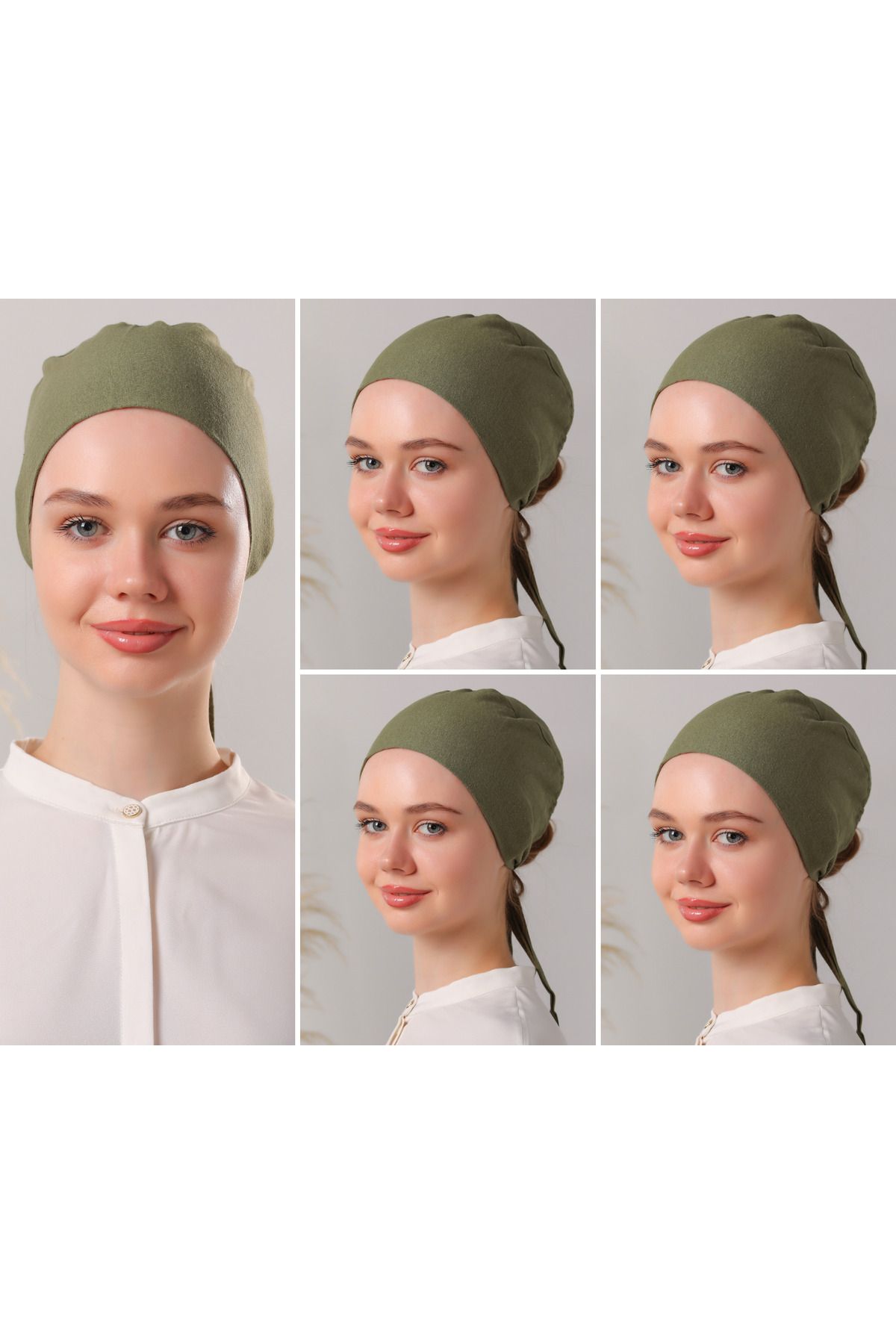 Melodi Scarf-Khaki Bonnet Combed Cotton Hijab Set - 5 Pieces with Ties 1