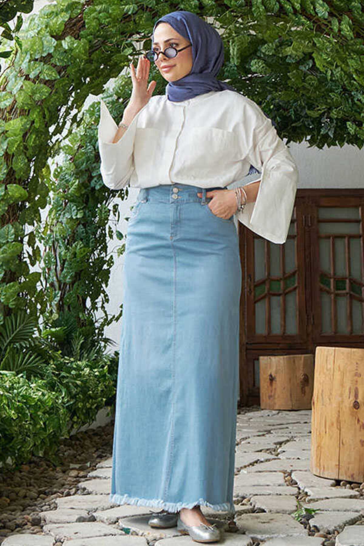 Neways-2252-Denim Tassel Skirt - Light Blue 2