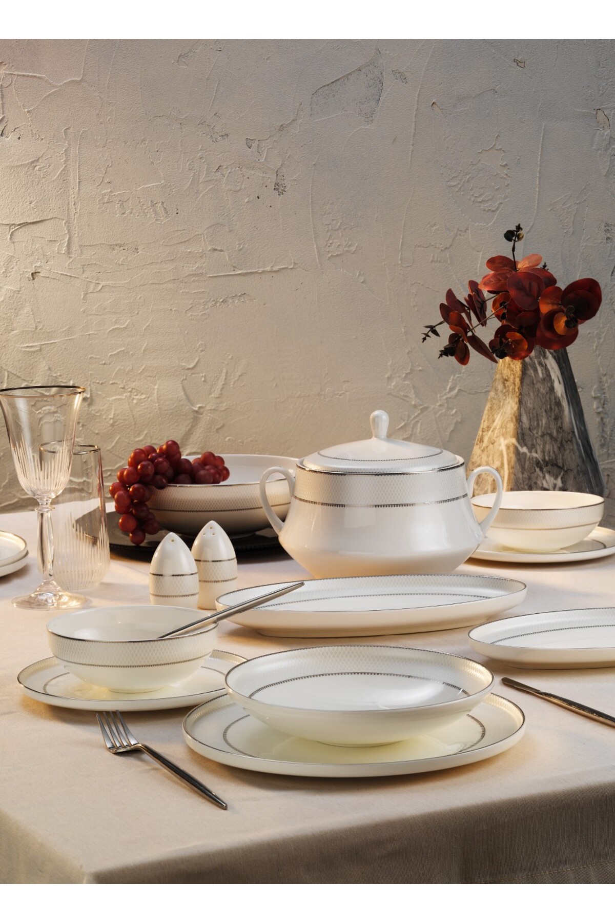 Aryıldız 60 Parça Hn Vanessa Platin Porselen Yemek Takımı Ar252963