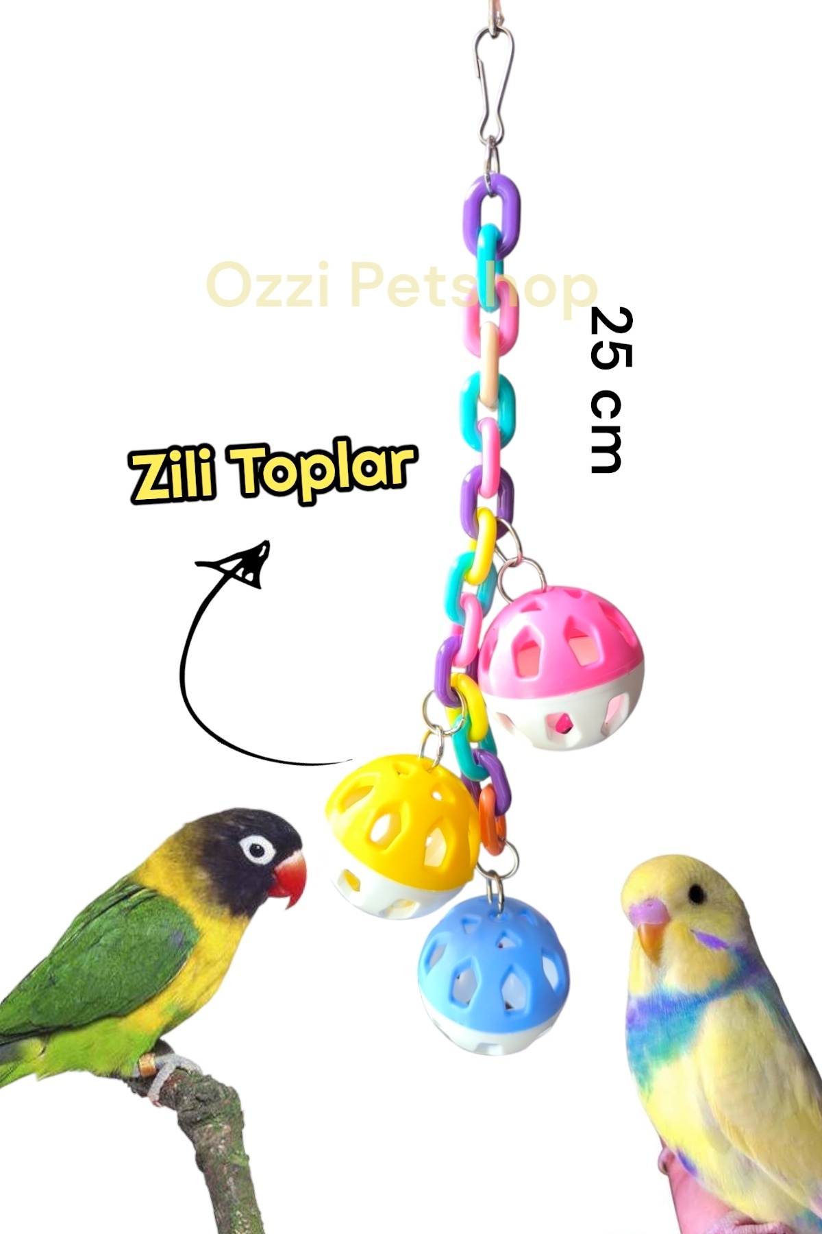 ozzipetshop Muhabbet Kuşu Ve Papağanlar Için Eğlenceli Hareketli Renkli Zilli Toplu Oyuncak 25 Cm