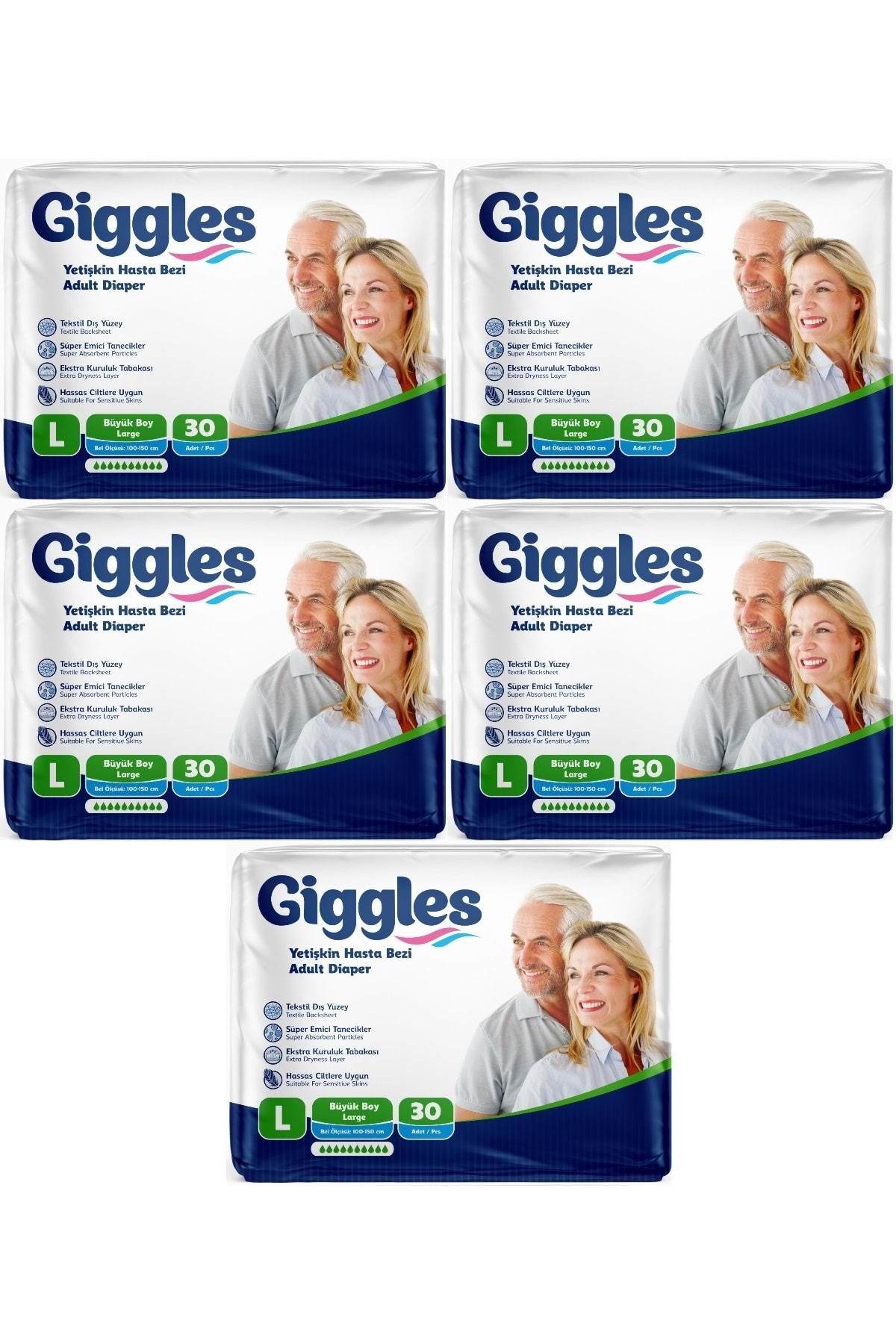 giggles Hasta Bezi Yetişkin Bel Bantlı Tekstil Yüzey Büyük - Large (L) 150 Adet (5PK*30)