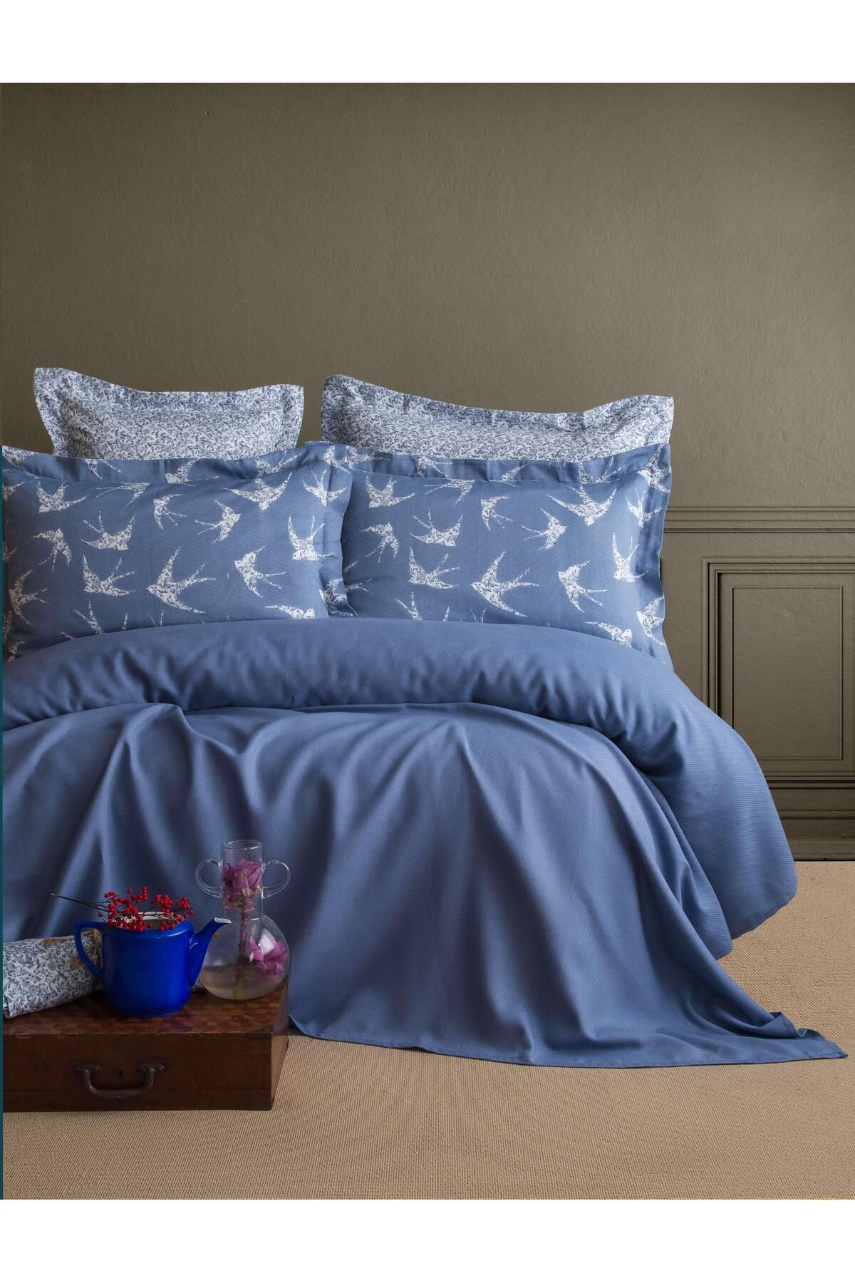 Apricitas HOME-Double Person Bamboo Pique Set Freely Indigo - Pique Set with Duvet Cover 1
