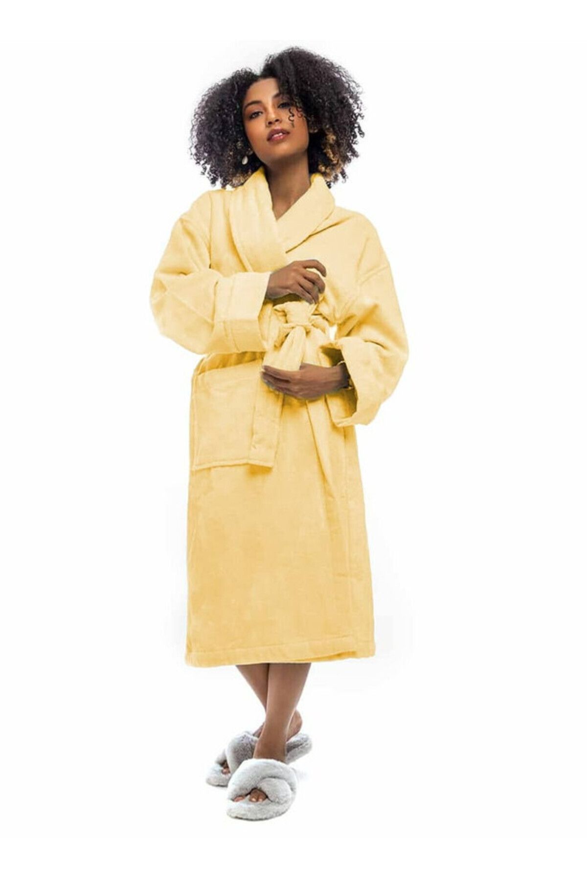 Orange Bed & Bath-Wave 100% Cotton Bathrobe One Piece-Yellow XS/S 1