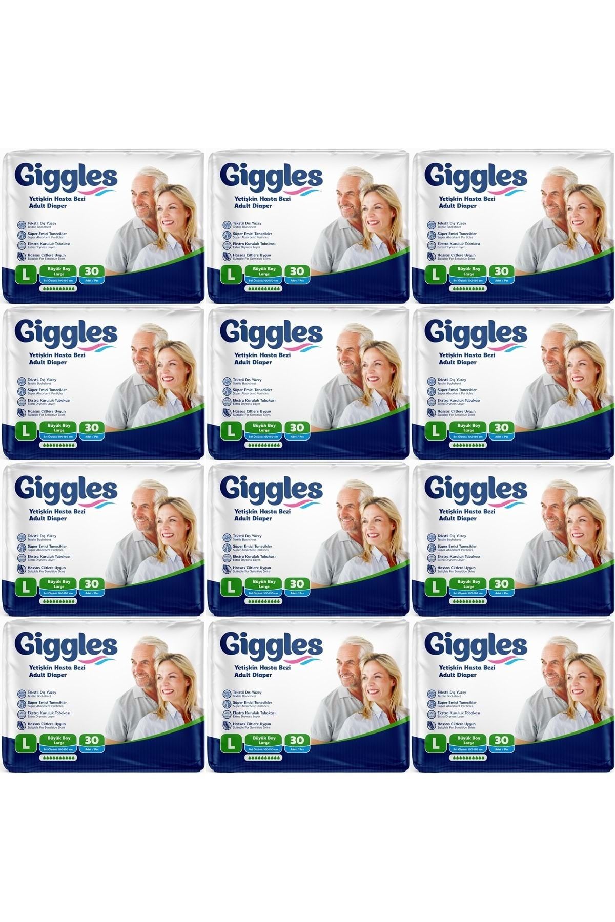 giggles Hasta Bezi Yetişkin Bel Bantlı Tekstil Yüzey Büyük - Large (L) 360 Adet (12PK*30)