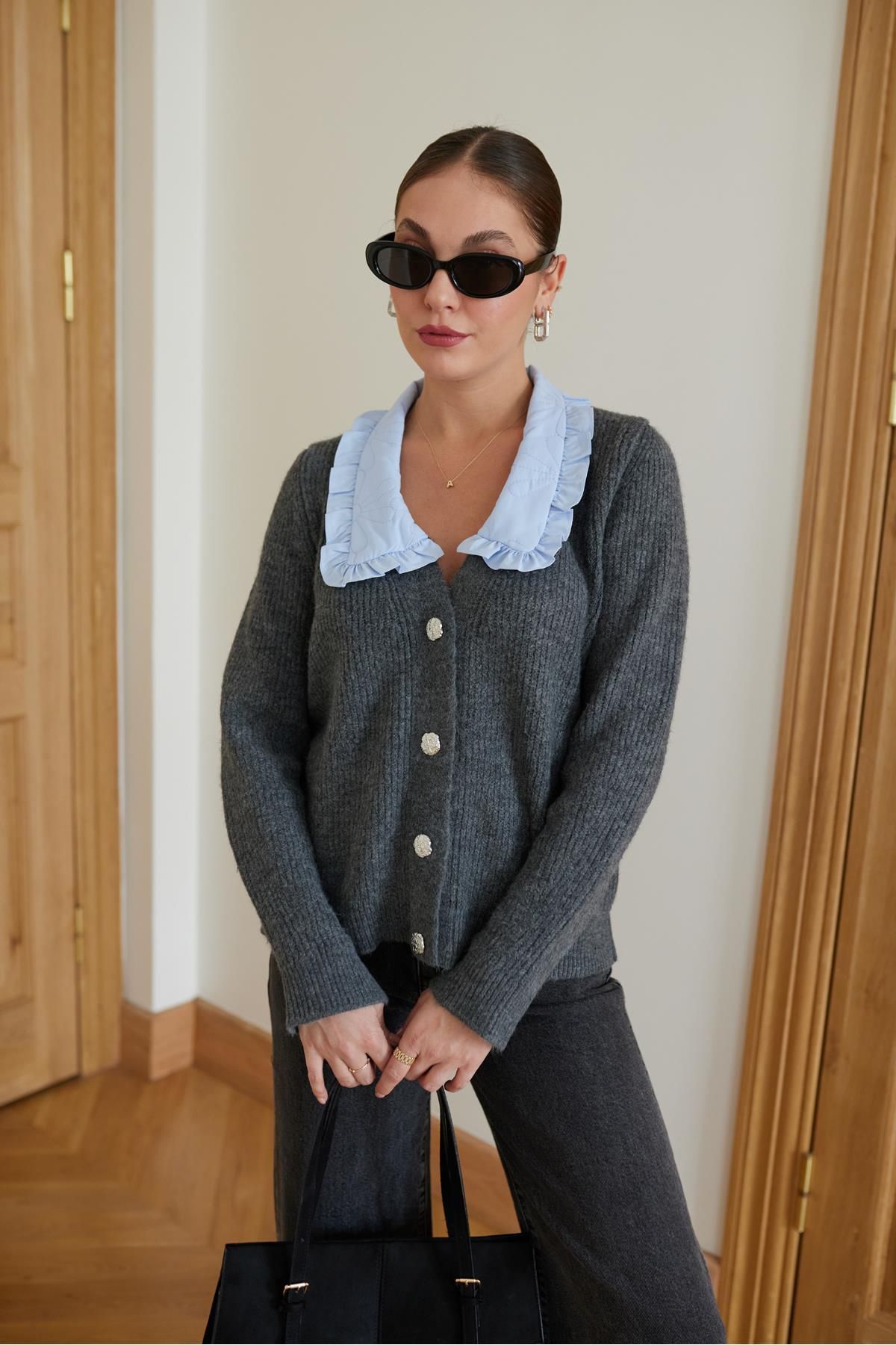 Askı Nişantaşı-Smoked Baby Collar Basic Cardigan 2