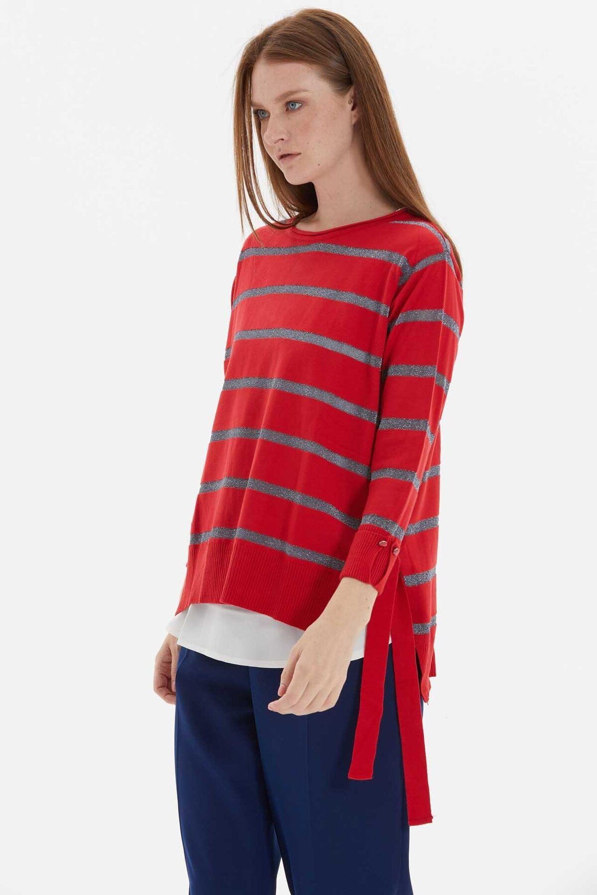 Two Mail-Red-Anthracite Knitwear Shirt - Shirt Detailed 2