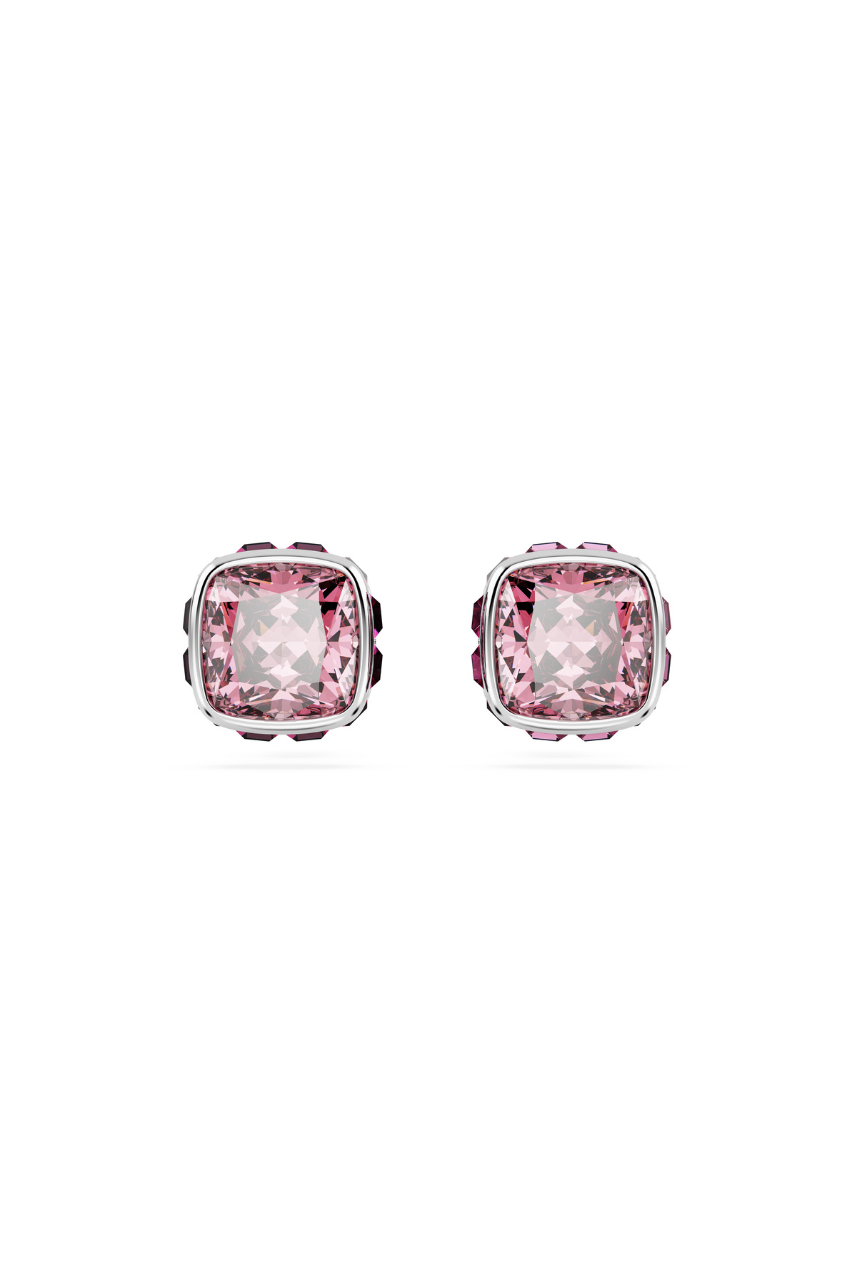 Swarovski Birthstone düğme Küpeler, Kare kesim, Ekim, Pembe, Rodyum ...