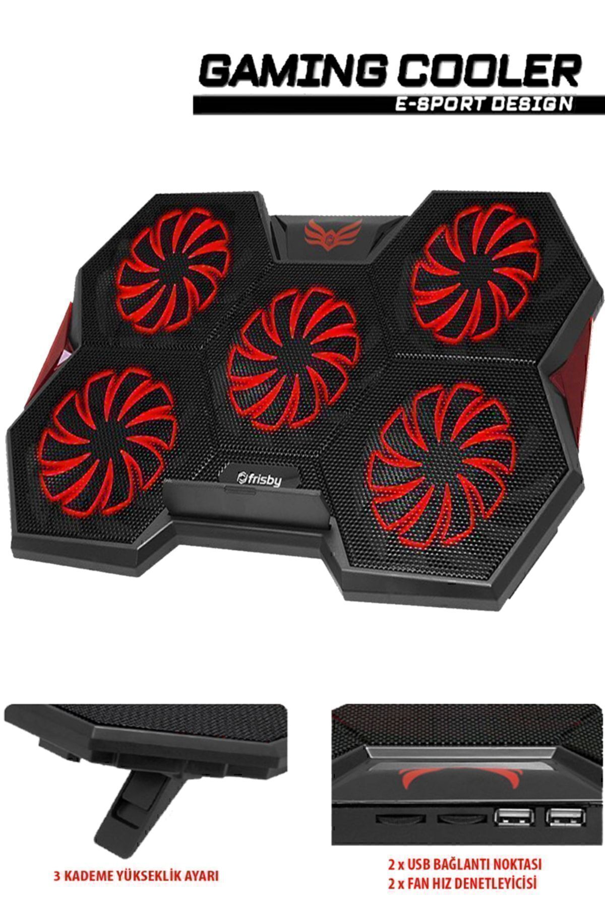 FRISBY Gp4 E-sport Desing 5 Fanlı Ledli Pro Standlı 15-17" Uyumlu Notebook Soğutucu