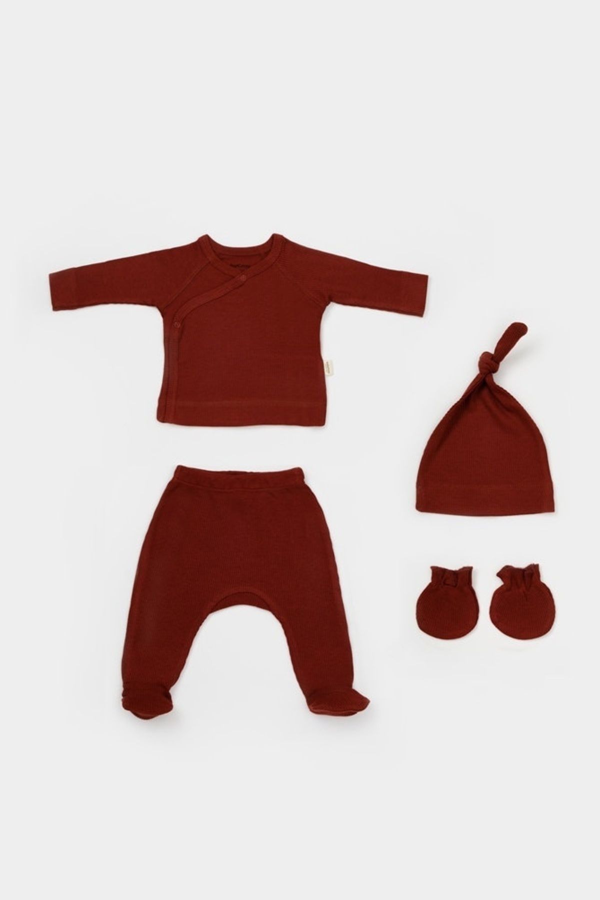 BabyCosy-Cutie 4 piese pentru nou nascut - 100% bumbac organic - Caramiziu, BabyCosy 5