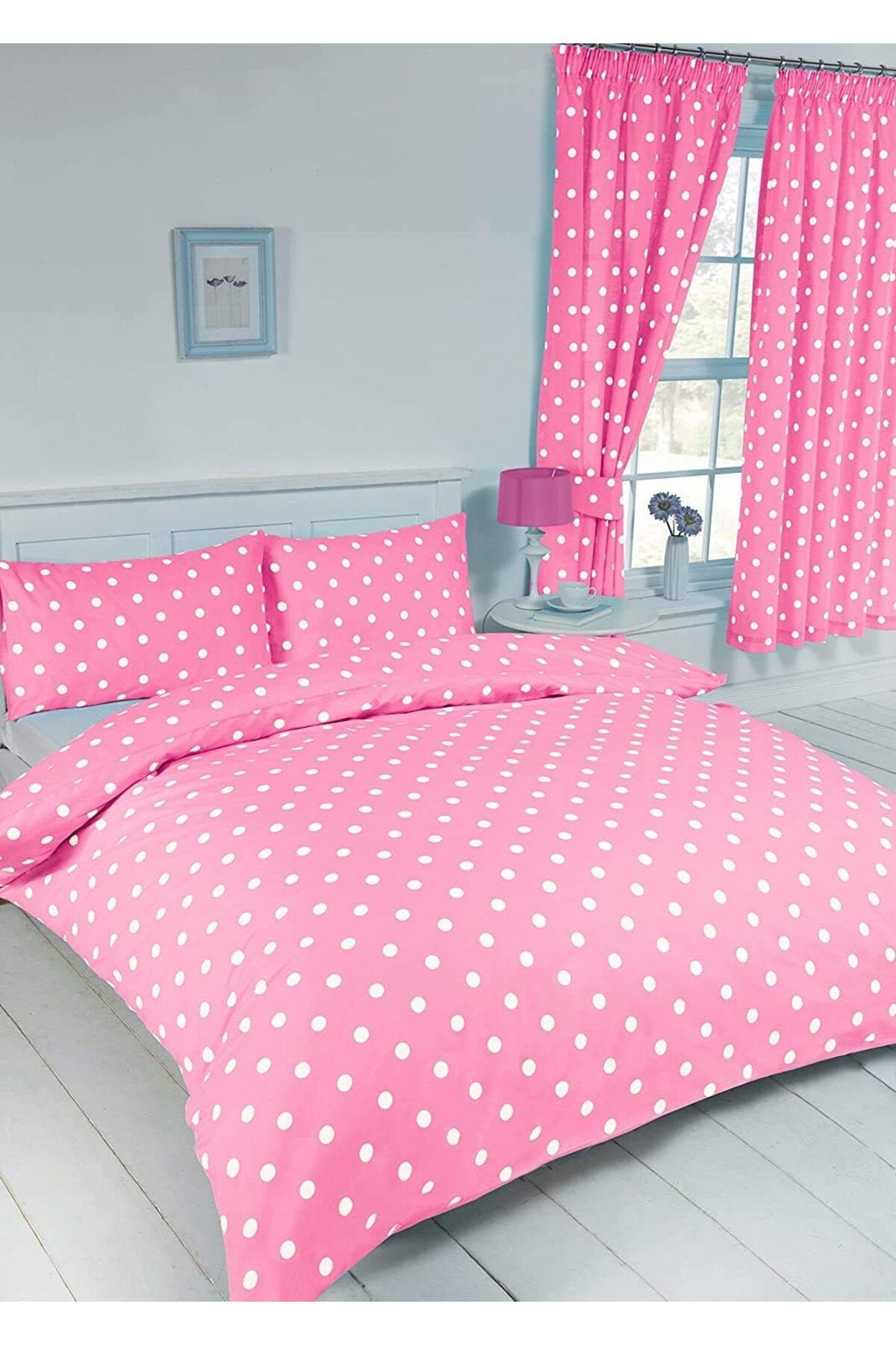 mer-tim ezberbozan ev tekstili-Mer-Tim Cotton Ranforce Small Size Pink Polka Dot 135X200 Duvet Cover Set (Sheet Not Included) 1