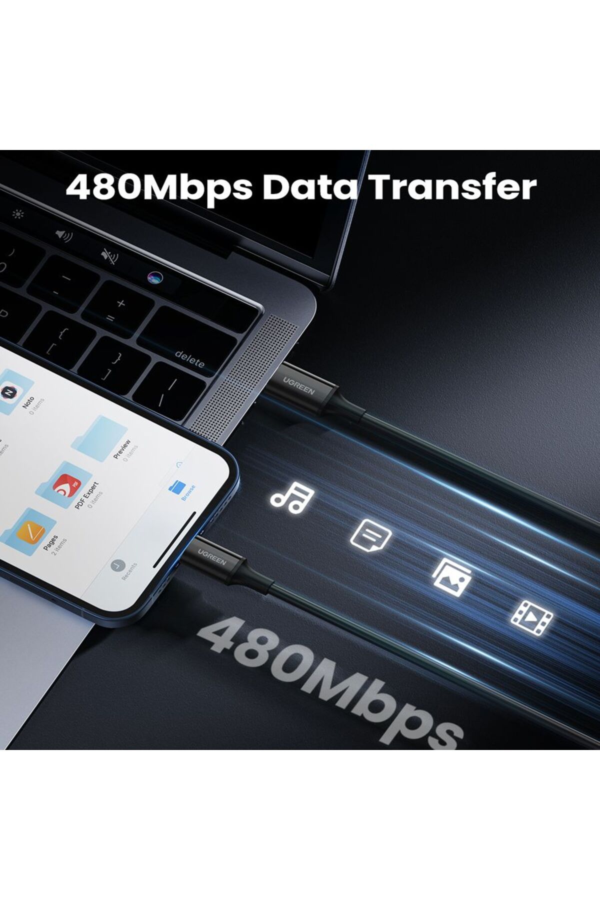 Ugreen-كابل شحن ومزامنة بيانات USB-C إلى Lightning بطول 1 متر - أسود 3