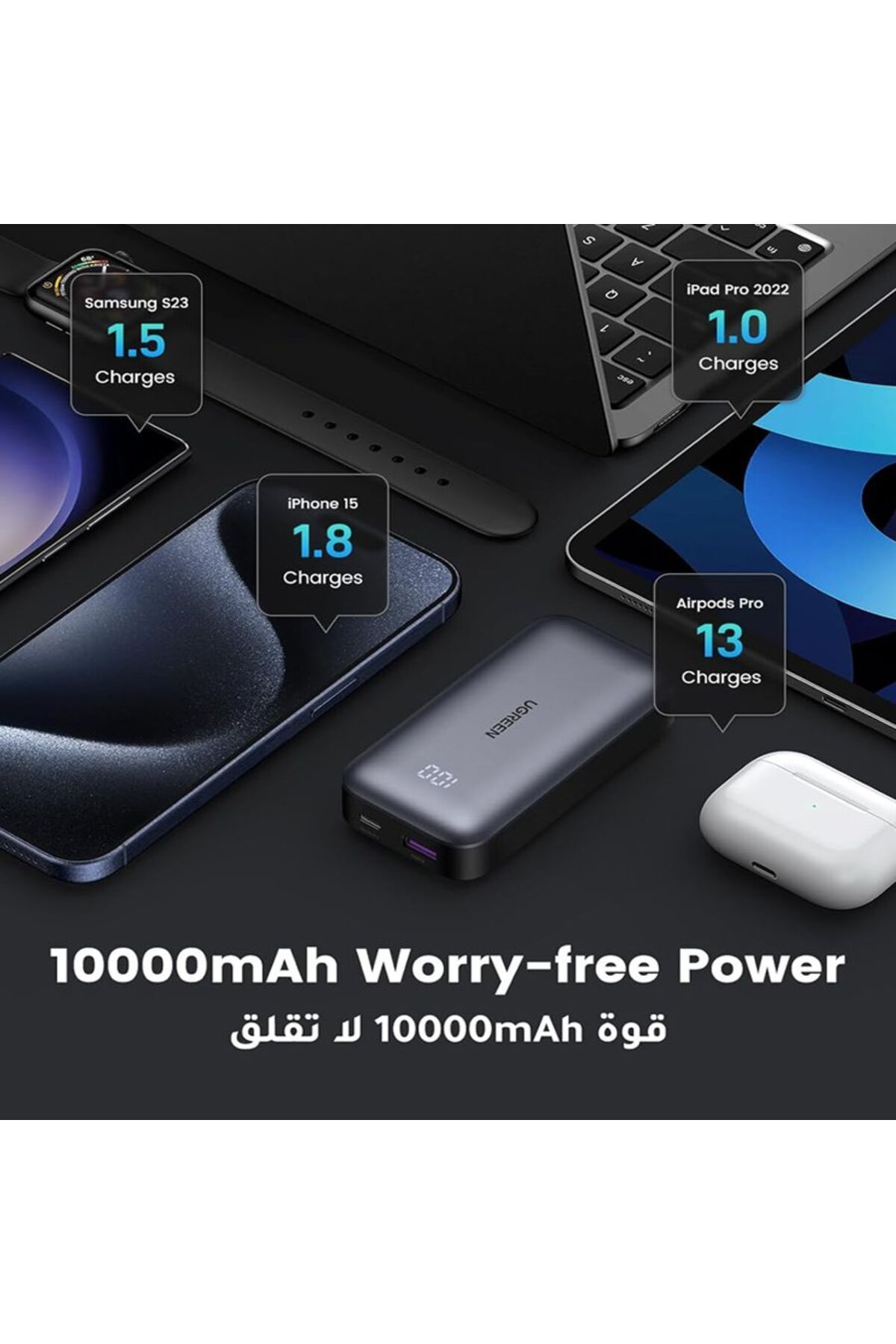 Ugreen-باور بانك صغير إيكي يونلو هيزلي شارج 10000 مللي أمبير 30 واط - جري 4