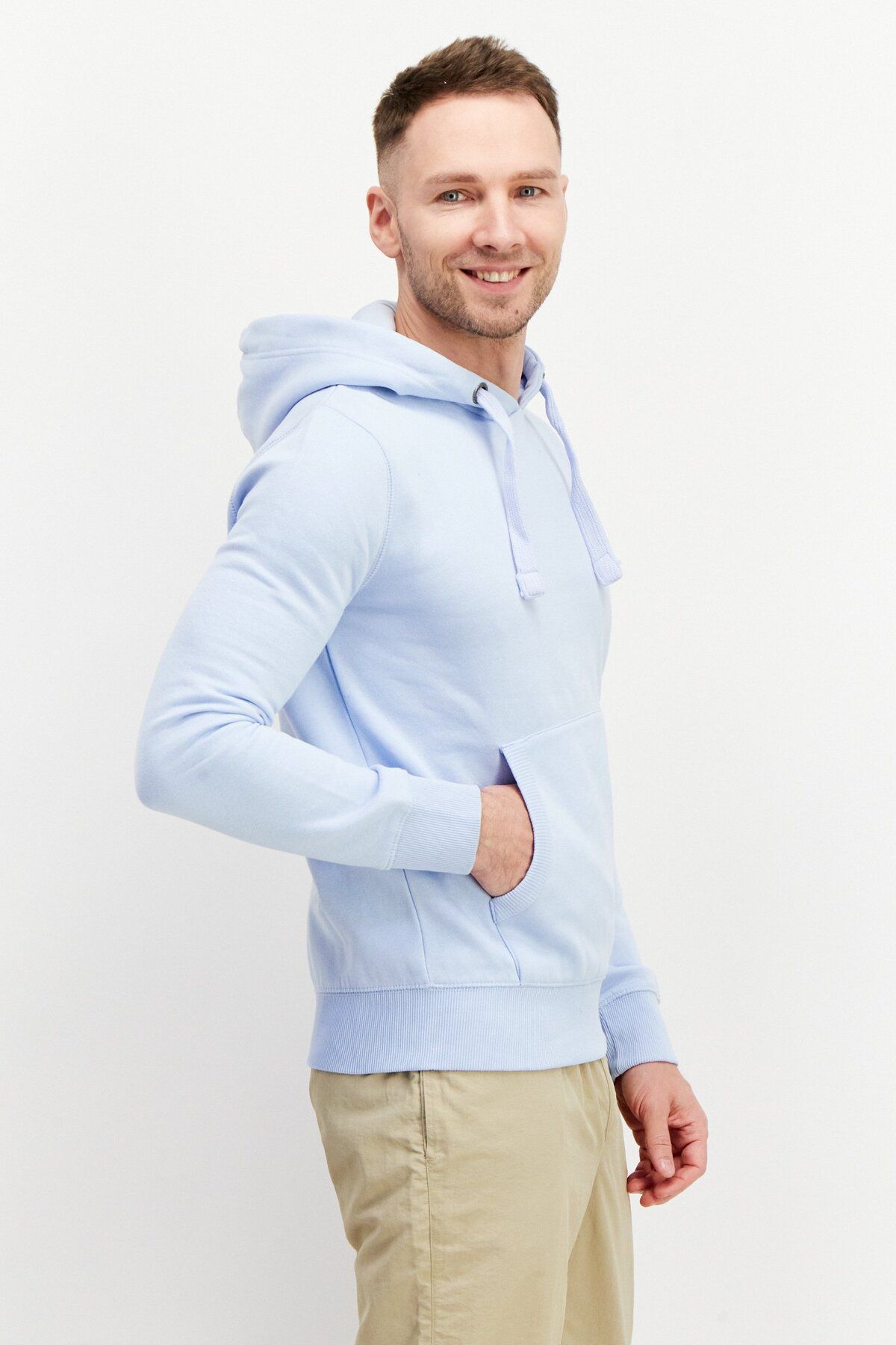 French Connection-Men Brand Logo Front Pocket Fleece Sweatshirts, Baby Blue 4