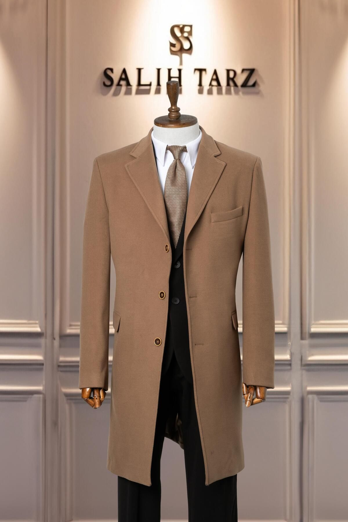 Salihtarzz-Men's Mono Collar Tan Coat Sd42102 1