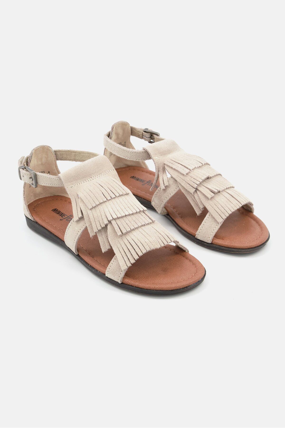 Minnetonka-Women Suede Adjustable Buckle Sandals, Grey 1