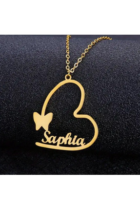 DEFCHE 925 AYAR GÜMÜŞ KALPLİ KELEBEKLİ İSİMLİ KİŞİYE ÖZEL KADIN GÜMÜŞ KOLYE Z...