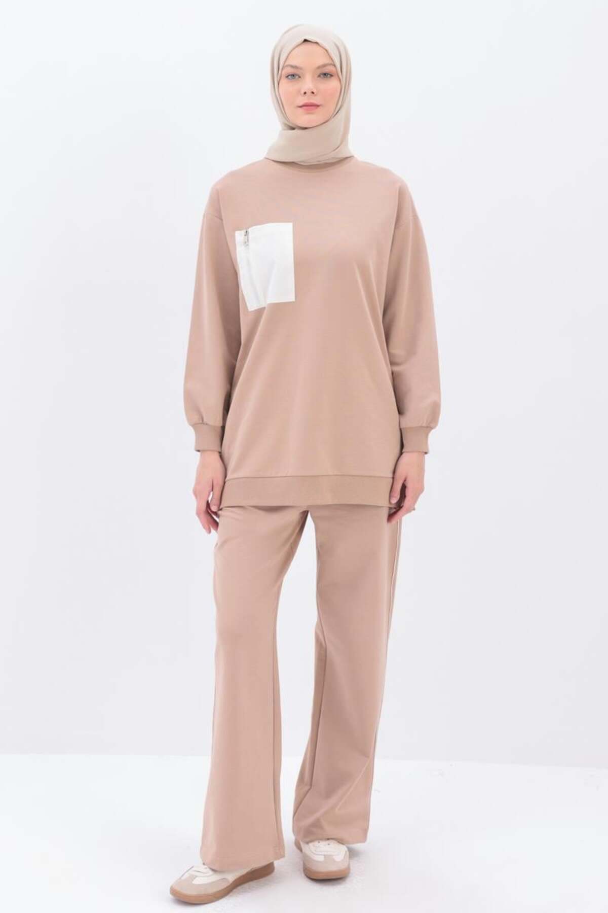 ALLDAY-Beige-Side Stripe Tracksuit Set 1