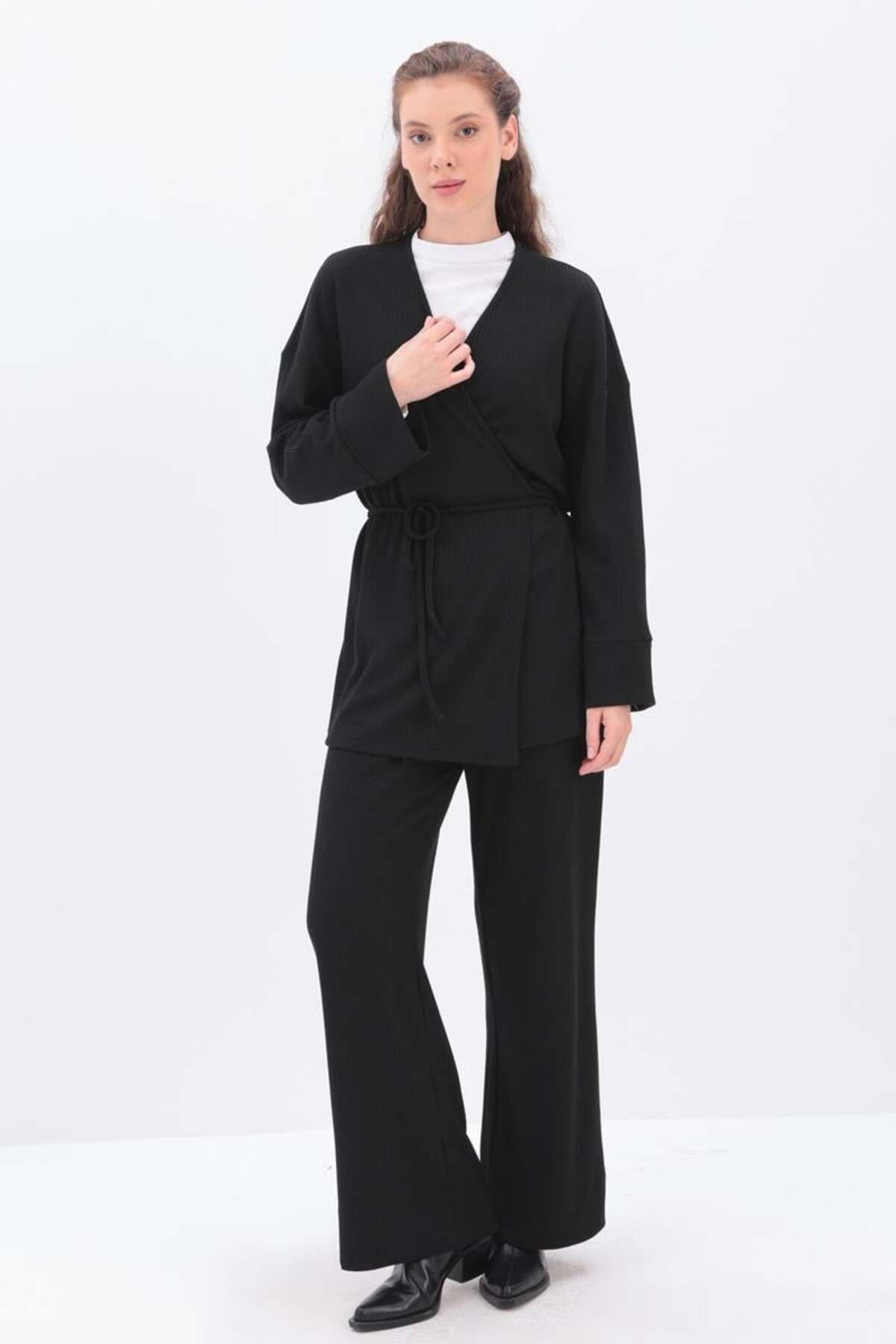 ALLDAY-Black Double-Breasted Collar Pant Suit 1
