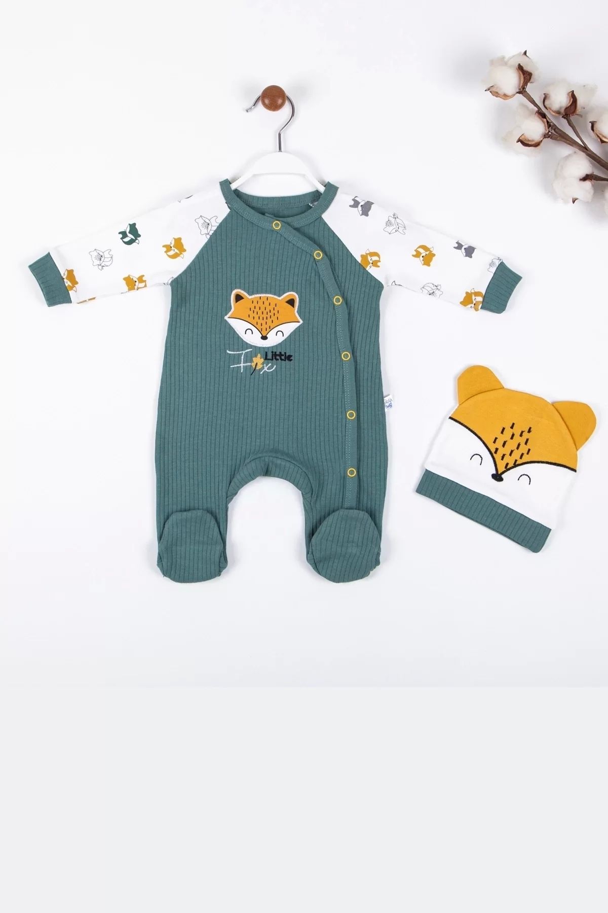 belle vista Little Fox Desenli % 100 Pamuk Erkek Bebek Tulumu