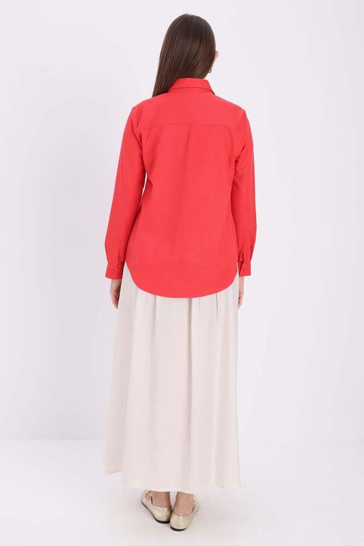 ALLDAY-Red-Cotton Hidden Placket Shirt 4