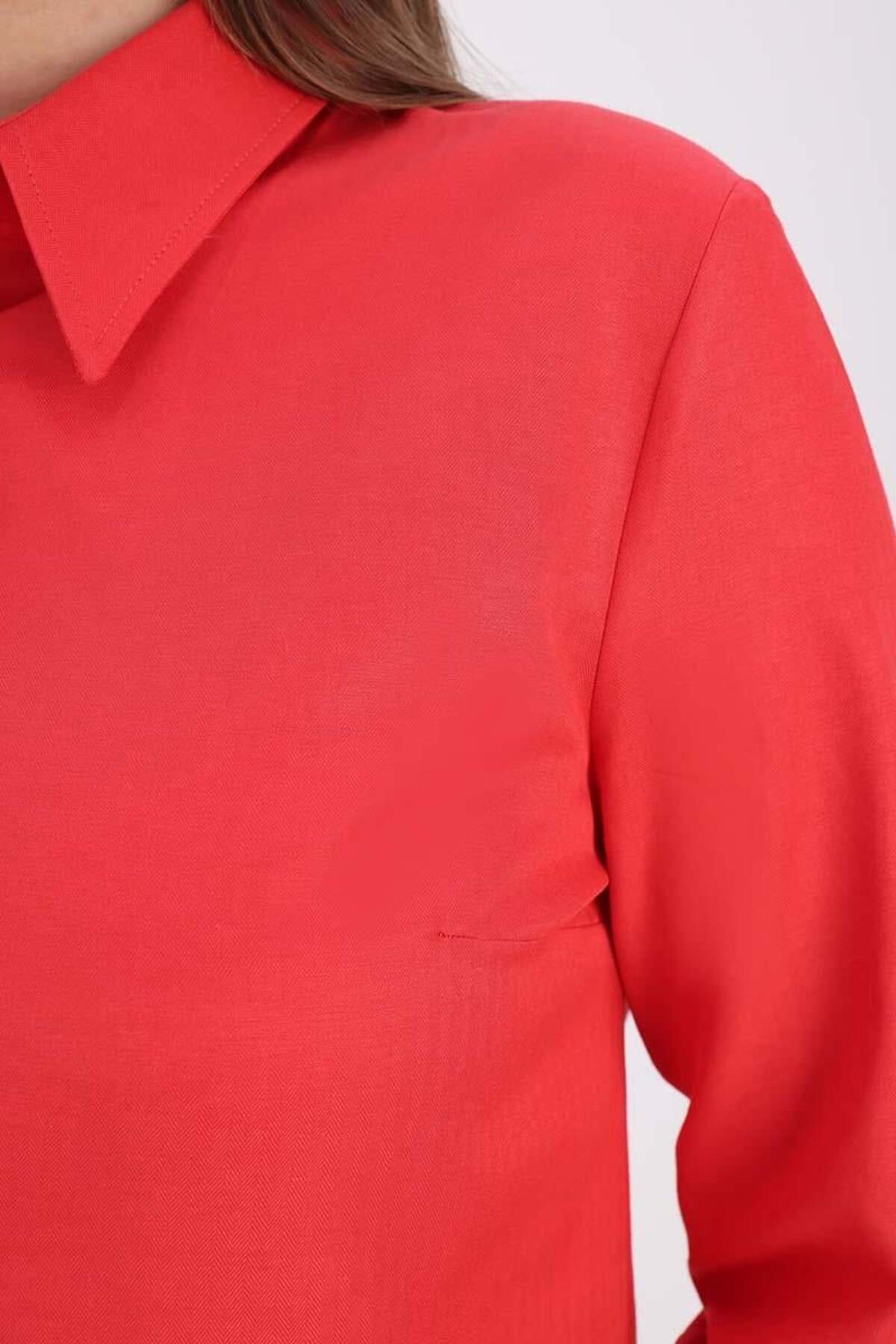 ALLDAY-Red-Cotton Hidden Placket Shirt 5