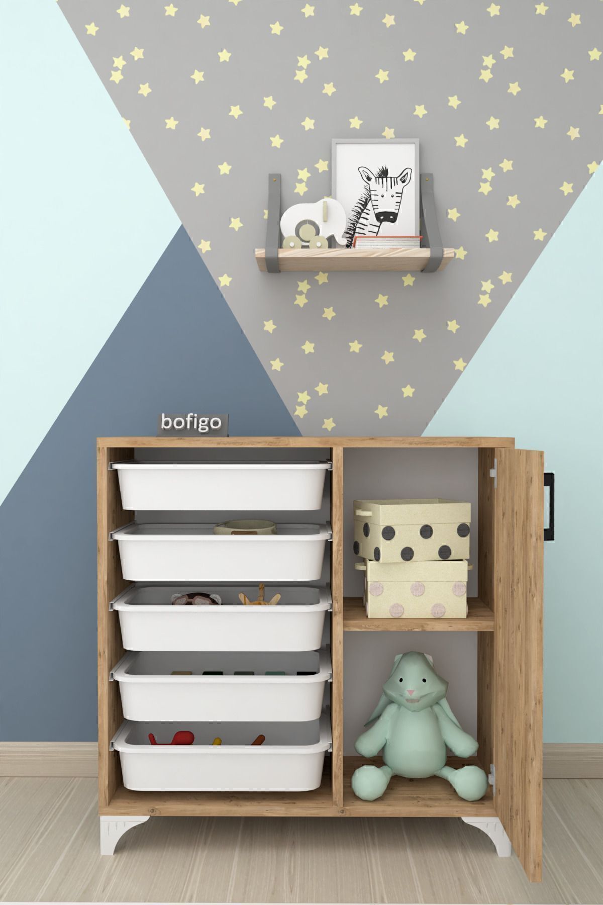 Bofigo 5 Sepetli Dolap Çok Amaçlı Dolap Oyuncak Dolabı Kayra Çam fotoğrafı 2 (önizleme)