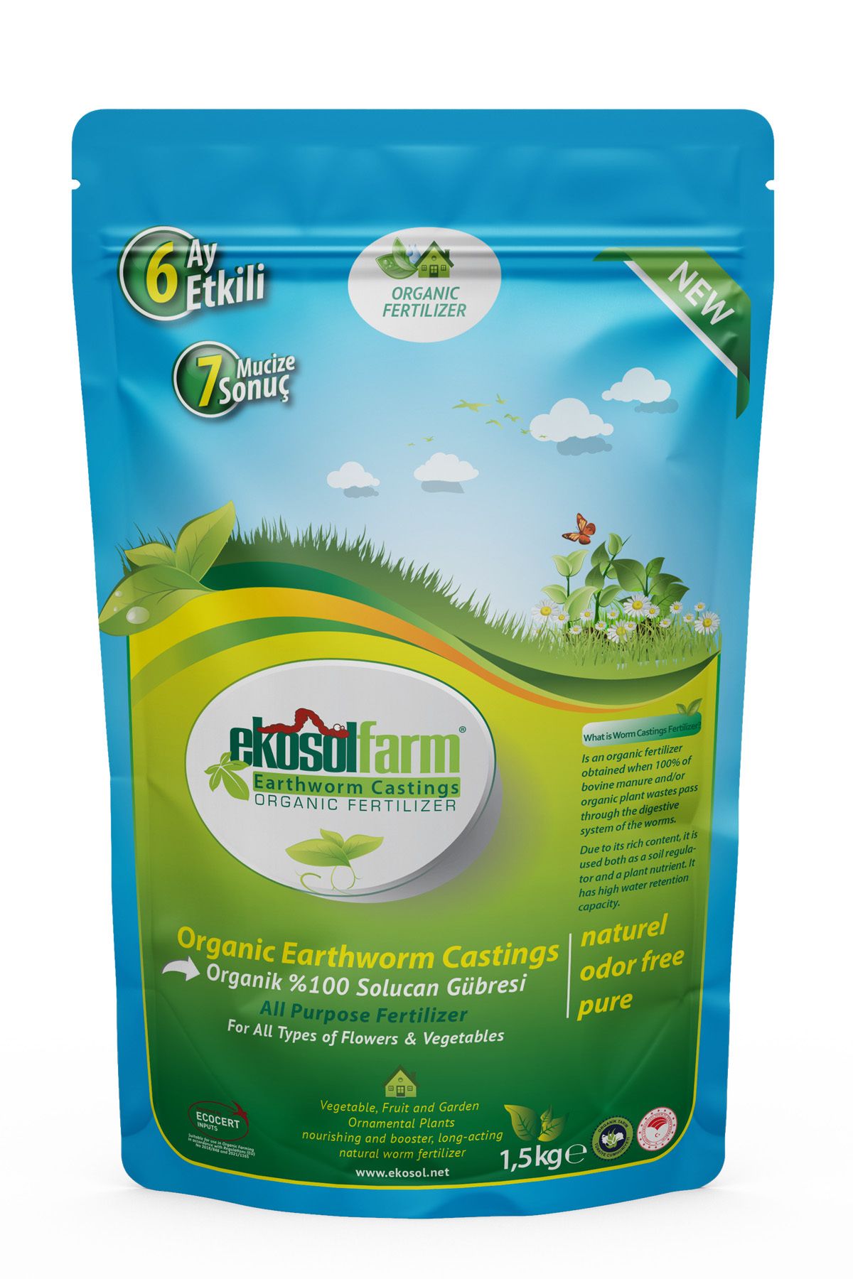 EkosolFarm Organik Solucan Gübresi 1,5 Kg Tüm Bitkilerde Kullanıma Uygun Organik Gübre