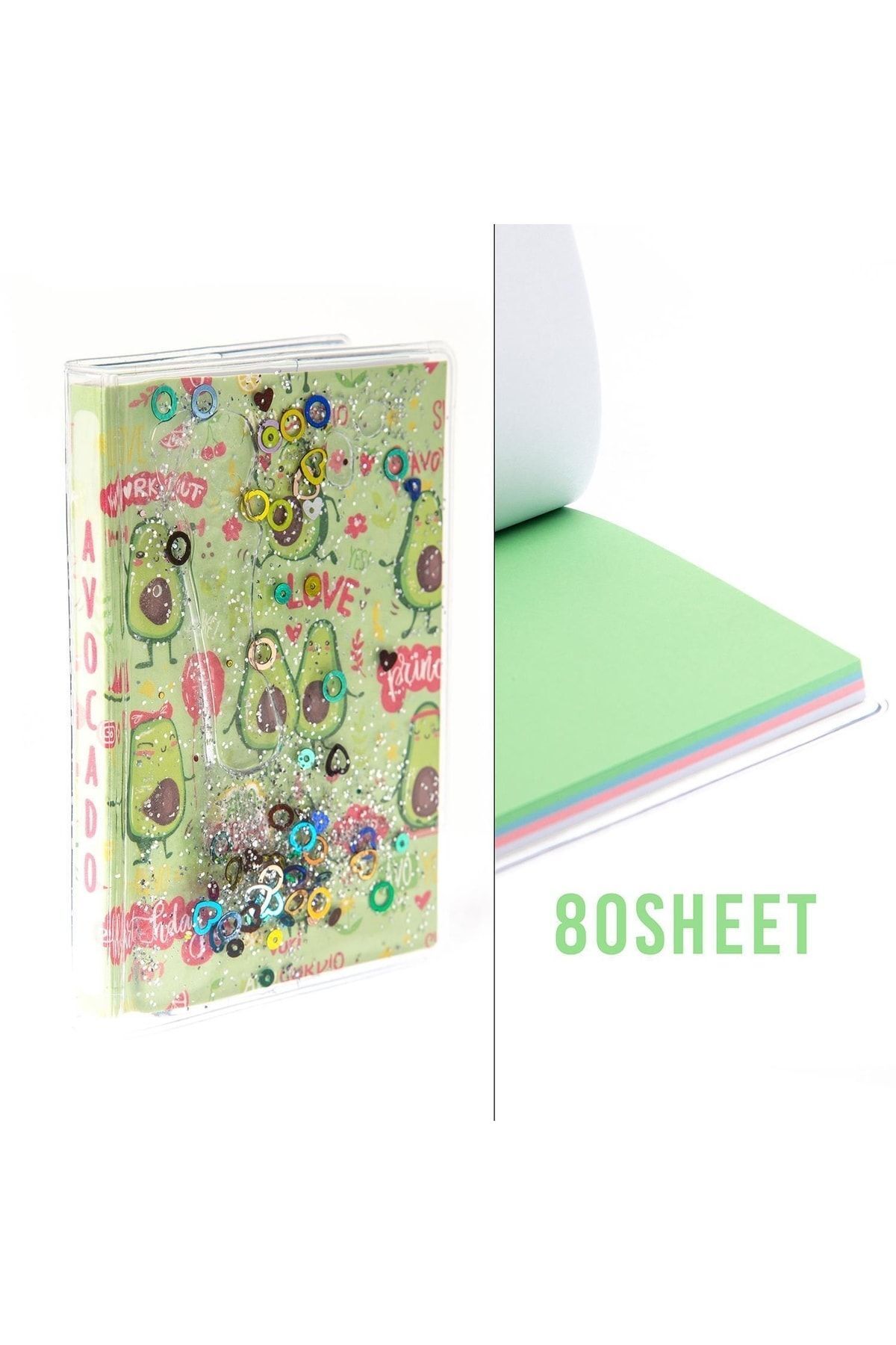 VUKİ-Glittery and Watery Covered Patterned Mini Notebook with Colorful Pages 4