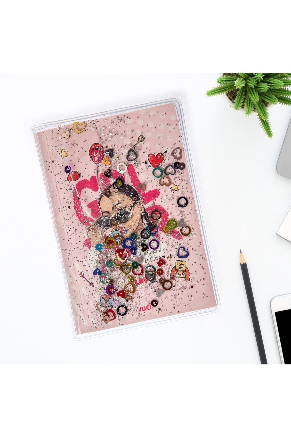 VUKİ-Glittery and Watery Covered Patterned Mini Notebook with Colorful Pages 5