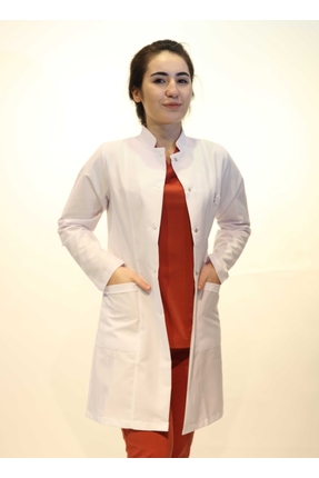 DENİZ İŞ Doktor Hemşire Öğretmen Kadın Orta Boy Hakim Yaka Beyaz Önlük