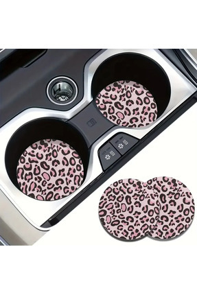 Oasis Life Araç Içi Bardak Altlığı Pembe Renk Leopar Desen 2 Adet Bardak Altlık