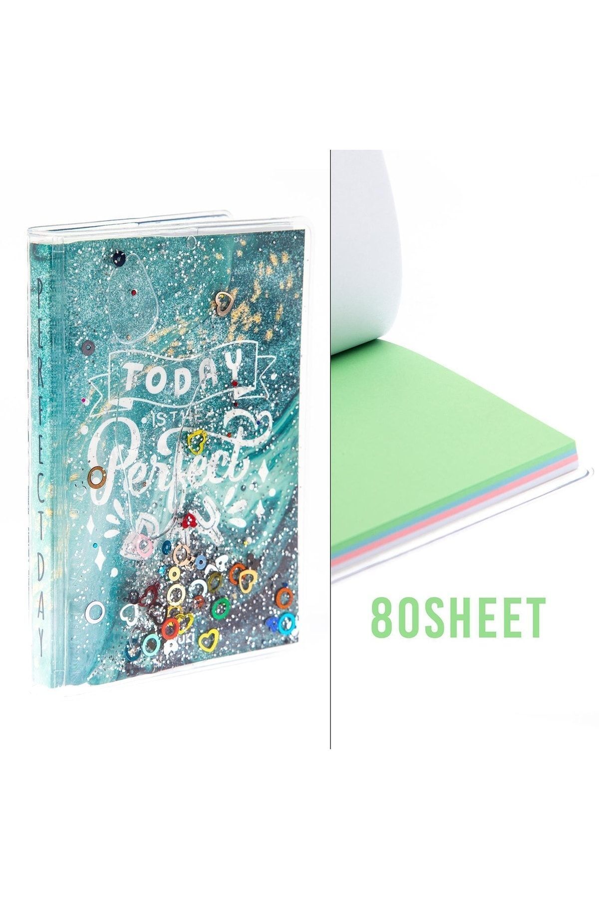 VUKİ-Glittery and Watery Covered Patterned Mini Notebook with Colorful Pages 4
