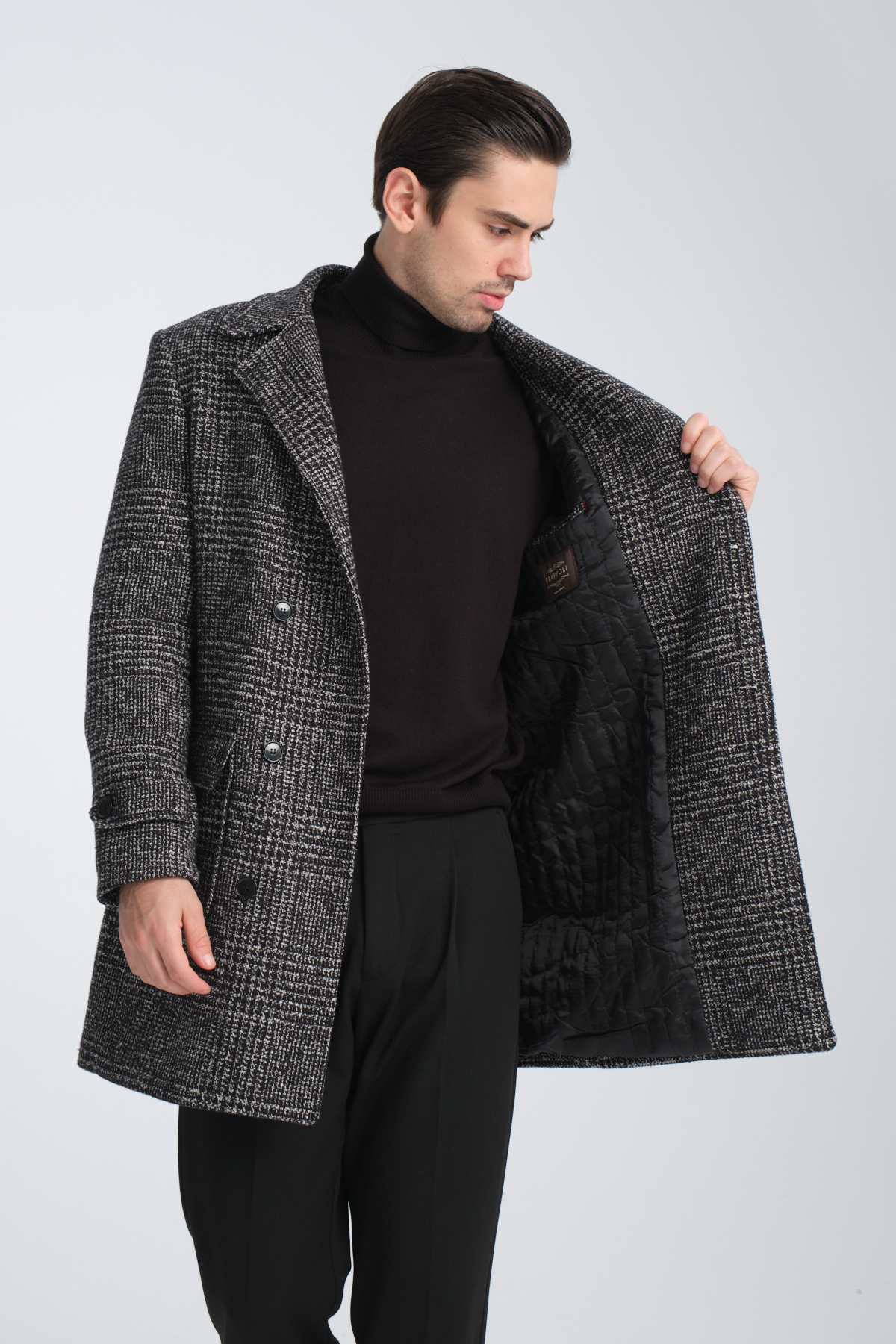 Frappoli  Ekose Desenli Erkek Kalın Kaşe Kaban Regular Fit - Görsel 4