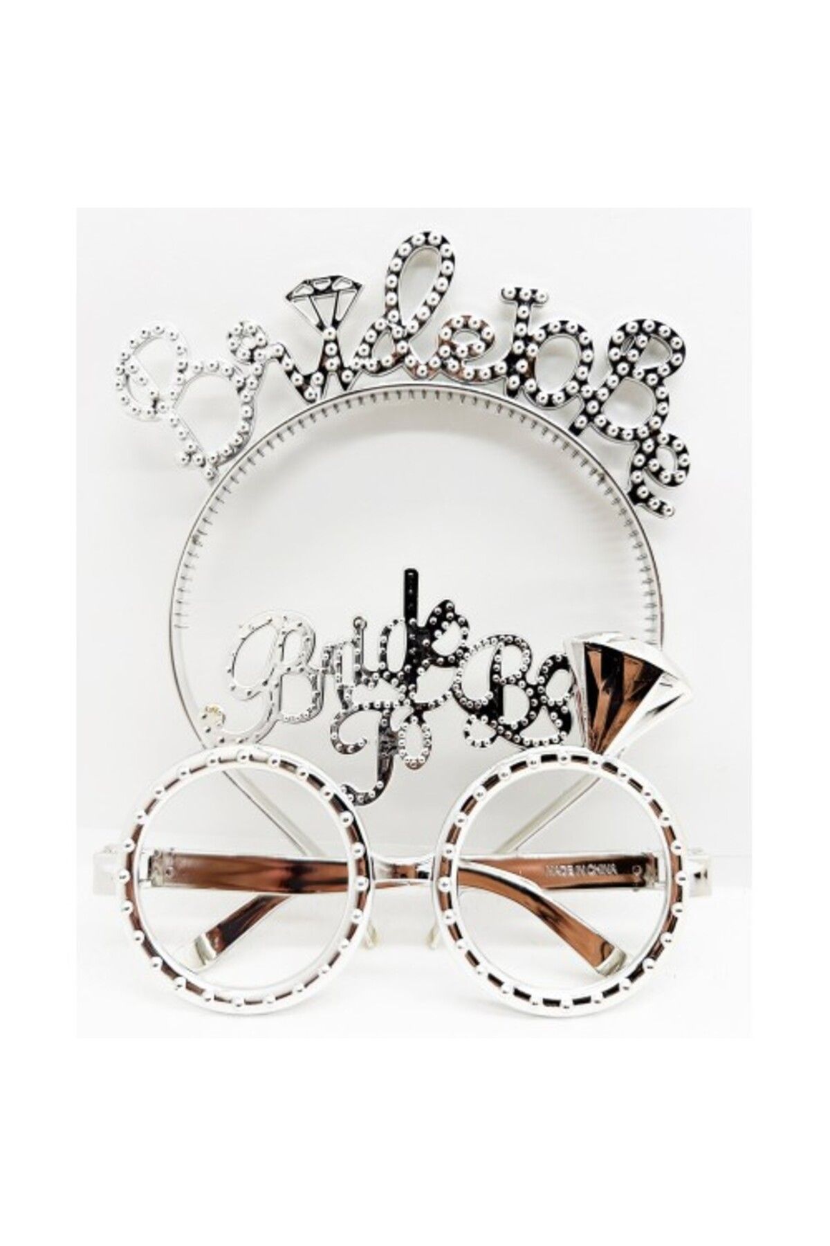 STARSTUFFS-Bride To Be Written Crown and Bride To Be Written Glasses Set Silver Color 1