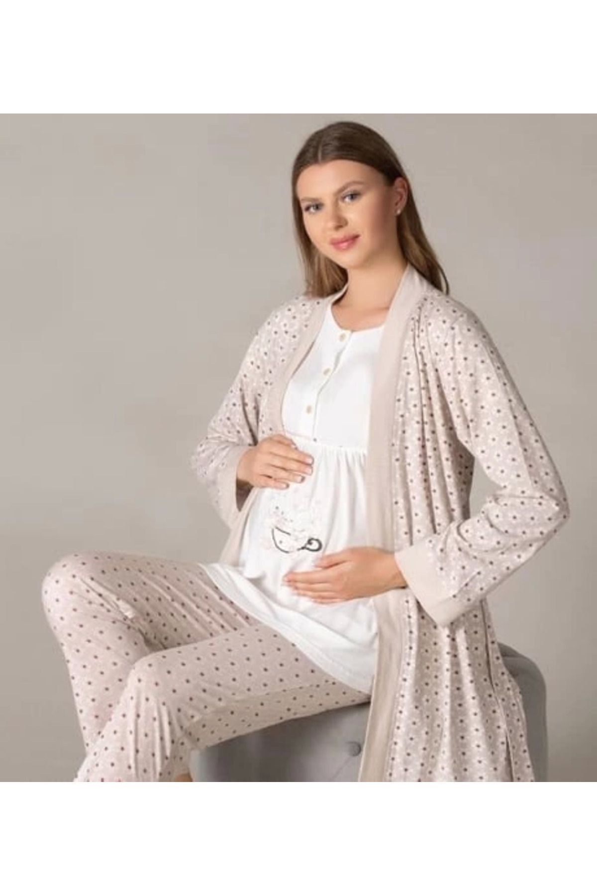 STİL E DİVERSO Flz 31-134  Sabahlıklı Lohusa Pijama Takımı