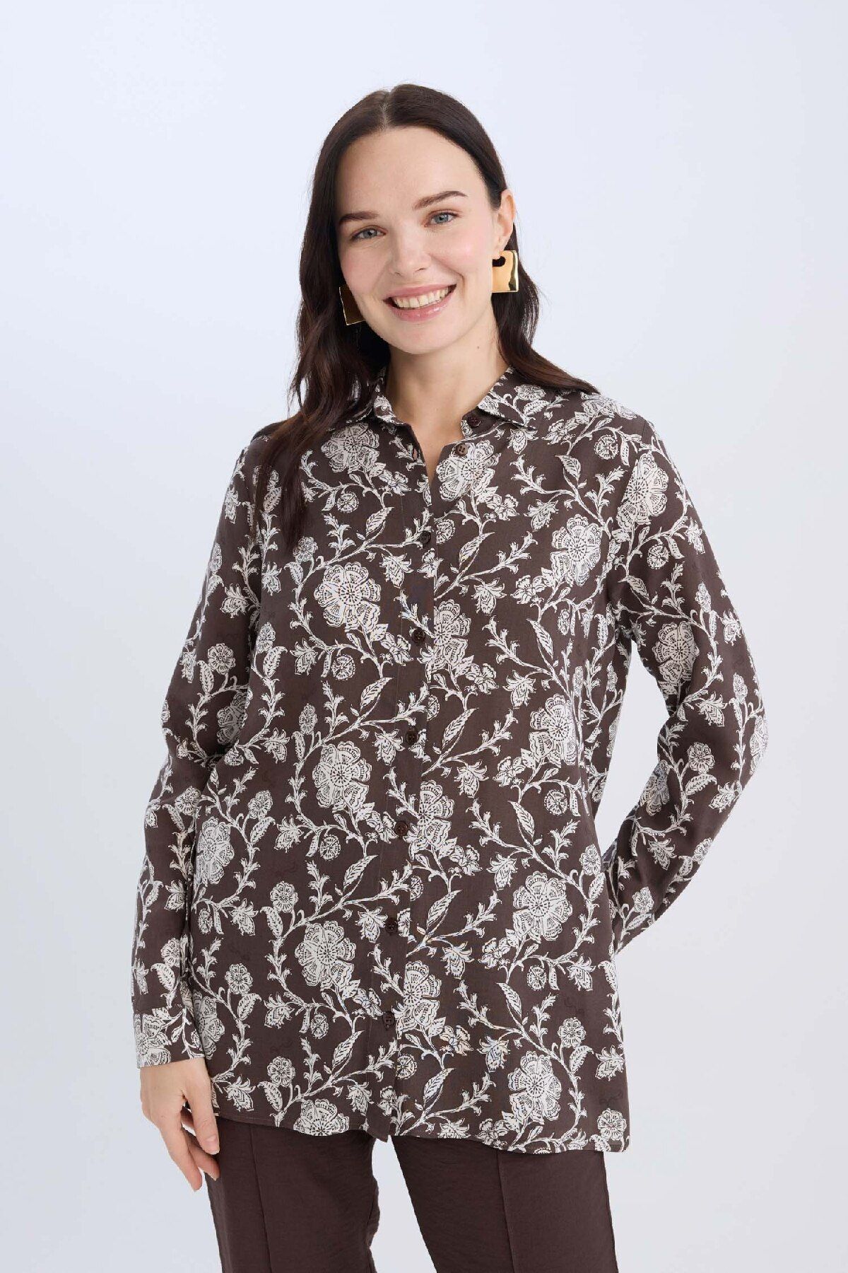 DeFacto-Patterned Long Sleeve Loose Fit Shirt Tunic - T0609Az24Au 3