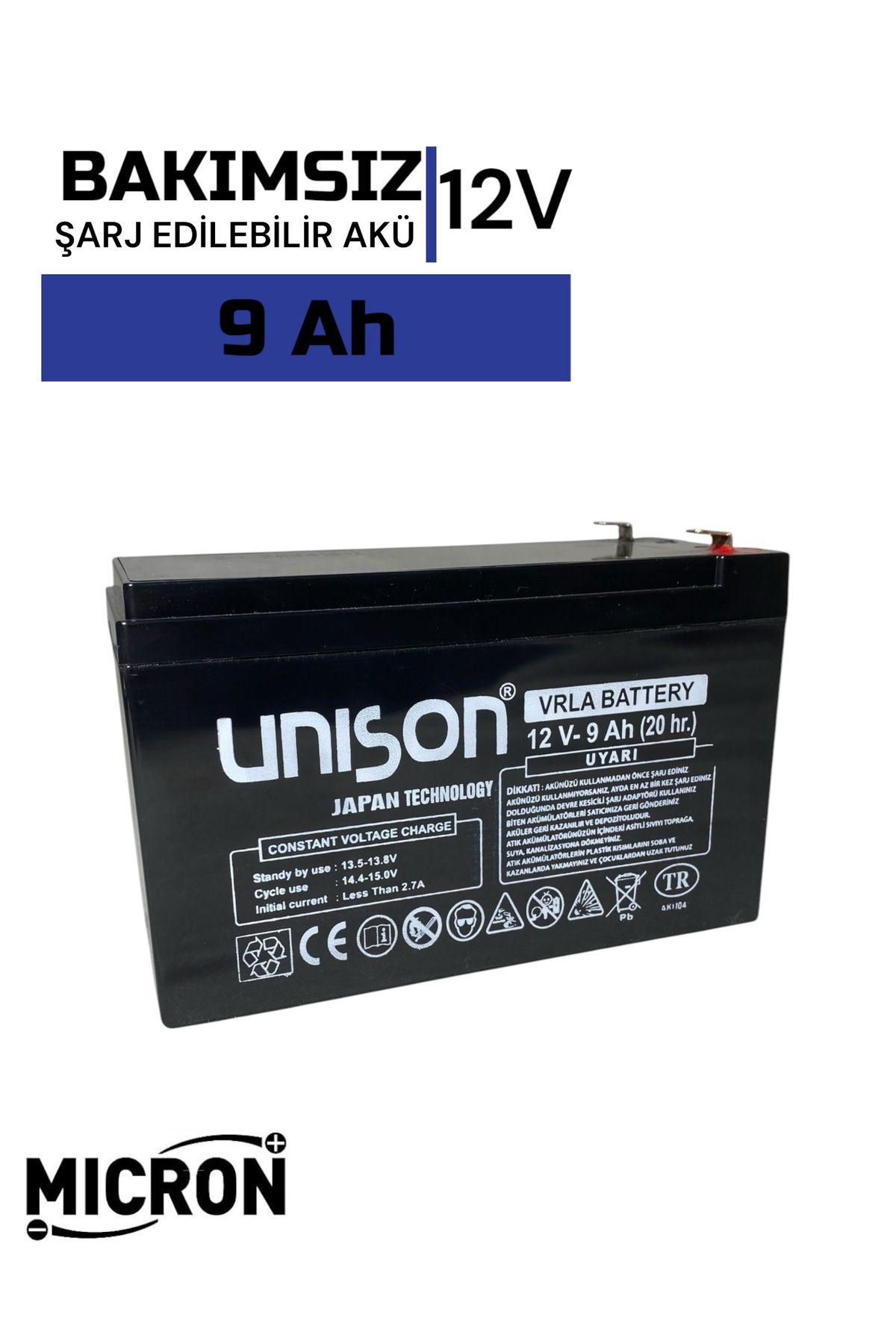 Unison 12v (VOLT) 9 Ah (AMPER) Akü(BATARYA) 2.1 Kg 10/24 Tarihli Yüksek Performans