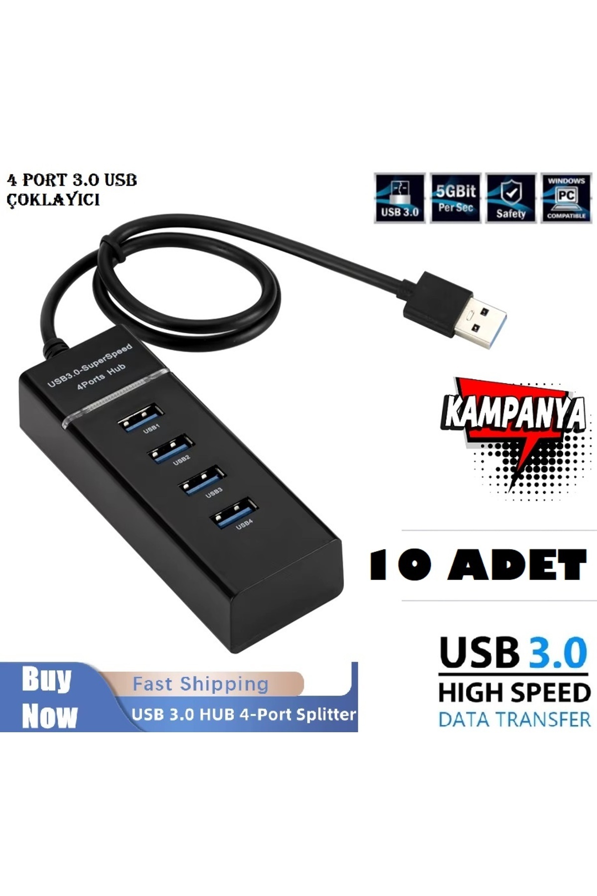 4 Port Usb 3.0 Hub Çoğaltıcı Çoklayıcı Swıtch Hızlı Çoklama Splitter Laptop Bilgisayar Için 10 ADET