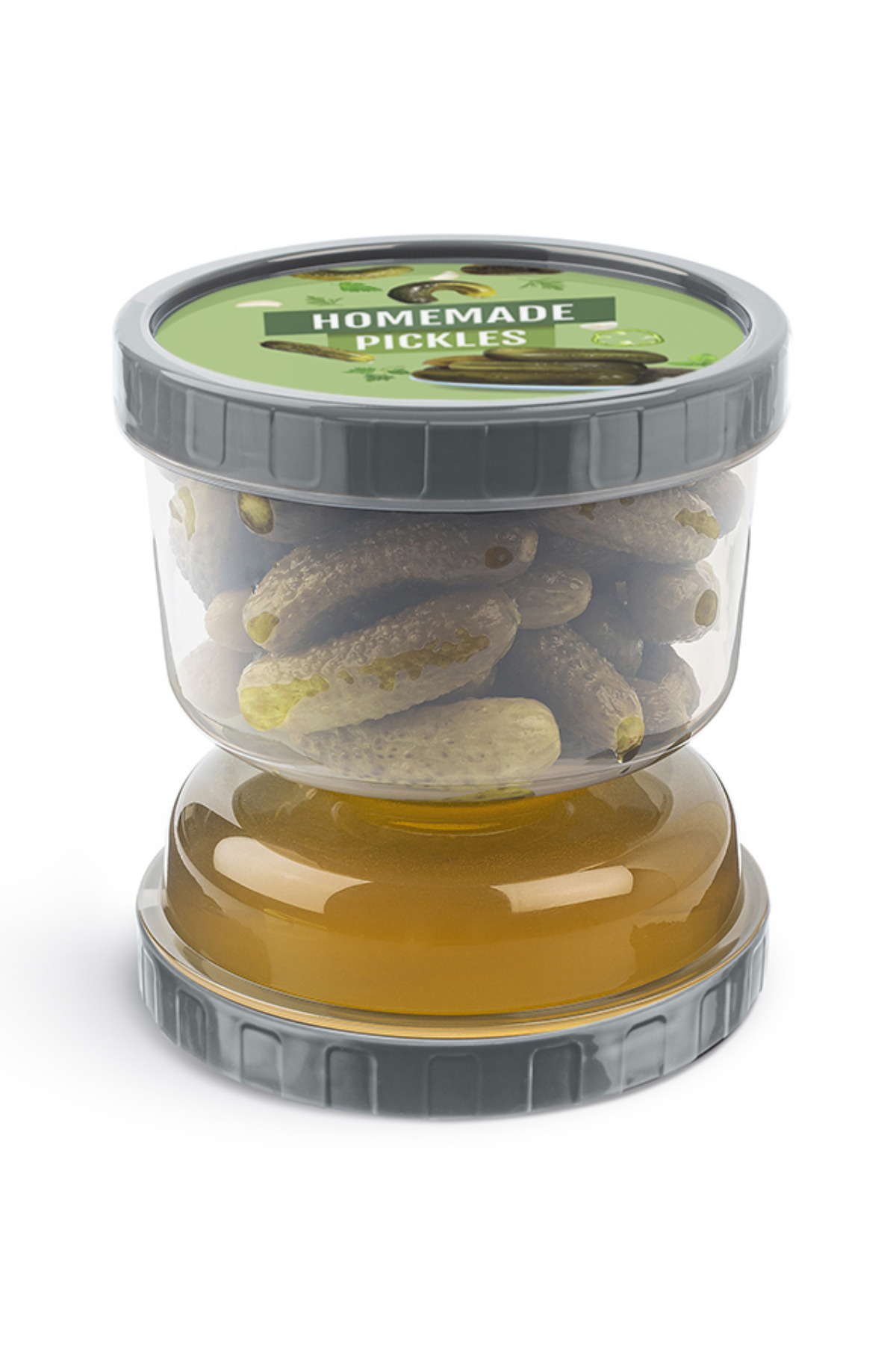 Tuppee-Olive and Pickled Hourglass - Clear Storage Container with Strainer, Flip Eat and Pickled Styling 4
