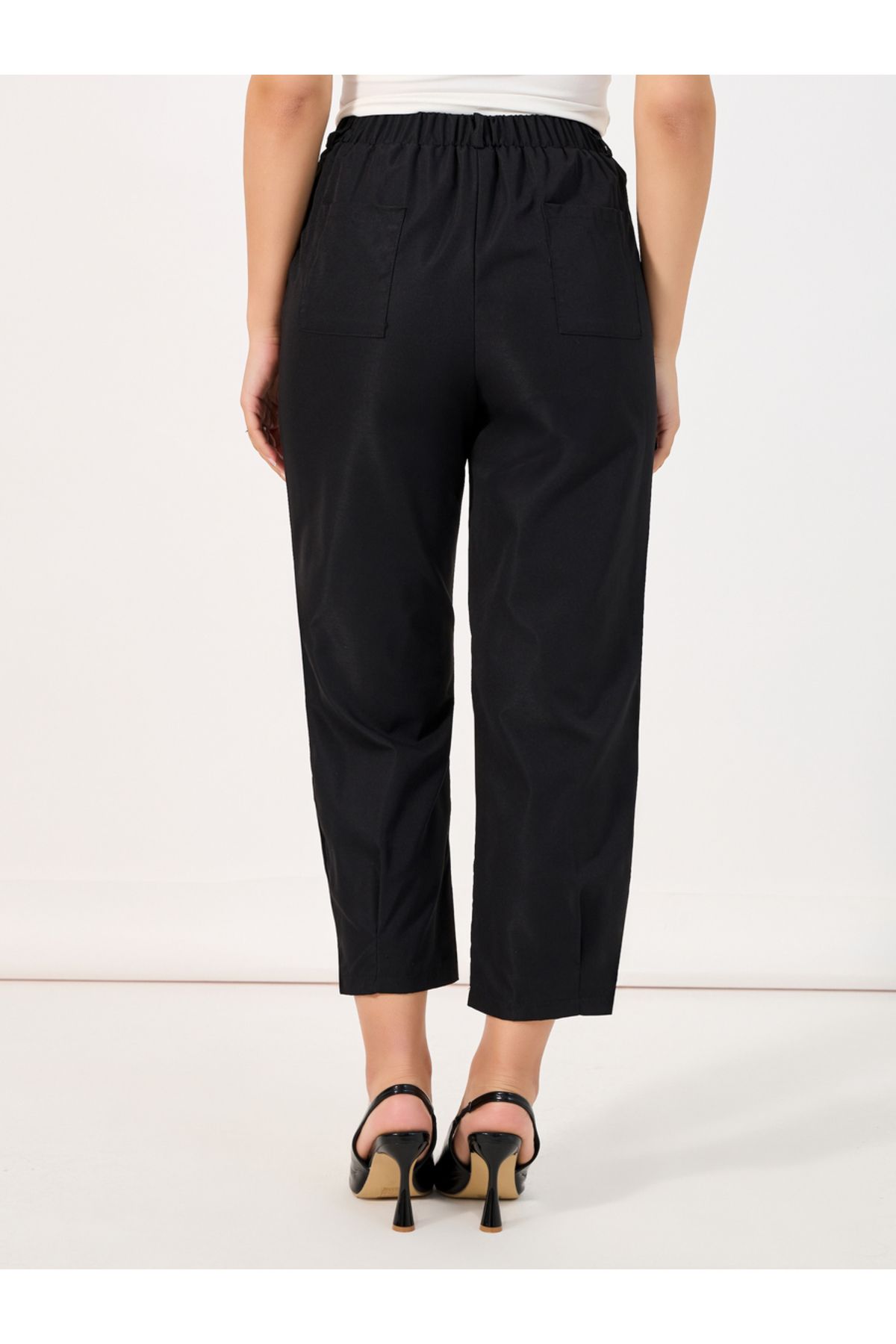 Styli-Elastic Back Tapered Pants with Buttons 4