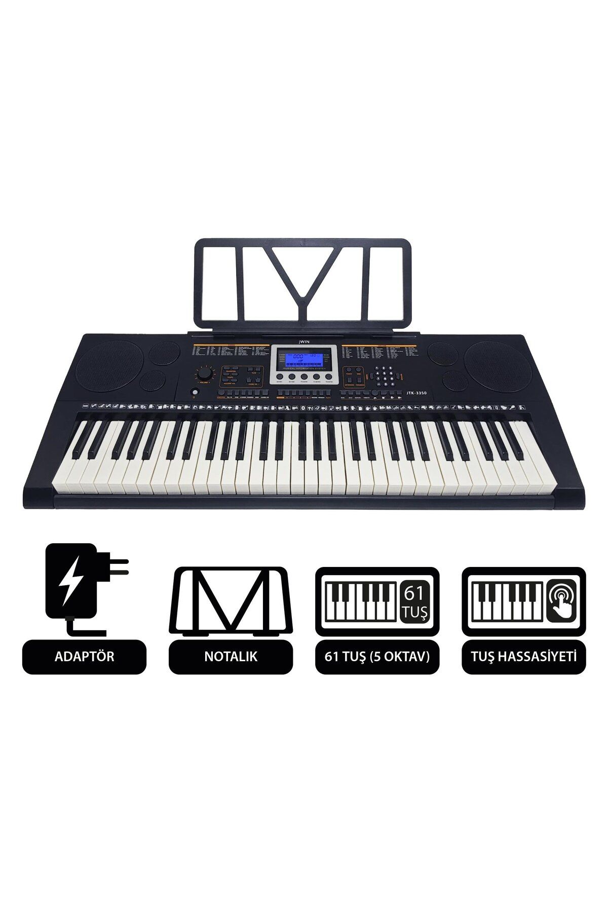 JWIN JTK-3350 61 Tuş Hassasiyetli 5 Oktav Org (Adaptör Hediye)