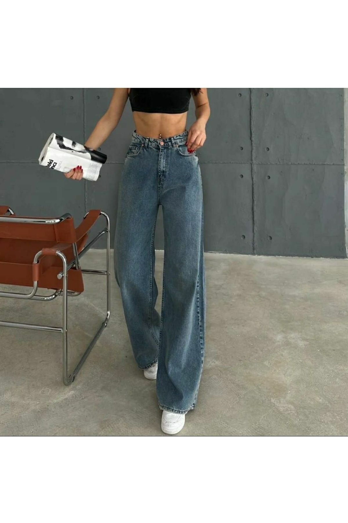 LİMABEL-Maybach Mid Blue Snow Loose Super High Waist Wide Leg Jeans 6