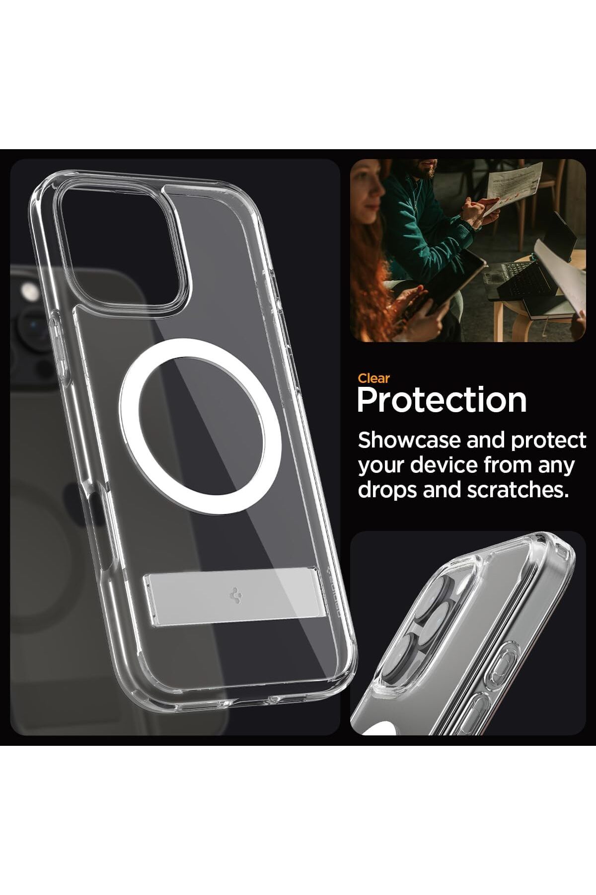 Spigen-Ultra Hybrid S MagFit for iPhone 16 PRO case with Kickstand - Crystal Clear 6