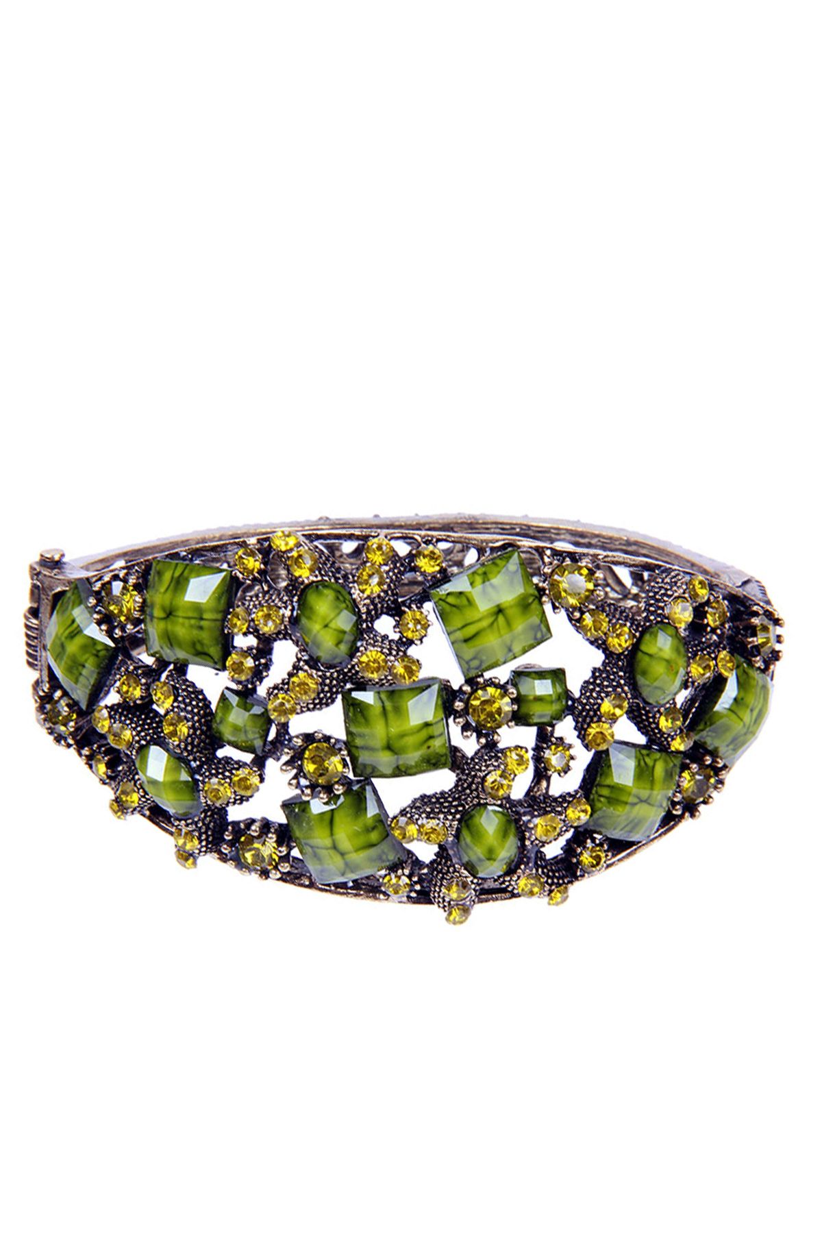 Rouge-Green Stone Cast Metal Flower Model Women's Bracelet 1